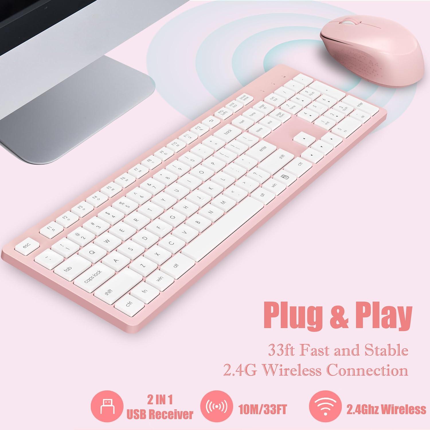 Combo Teclado y Ratón Inalámbrico LeadsaiL Rosa Ergonomico
