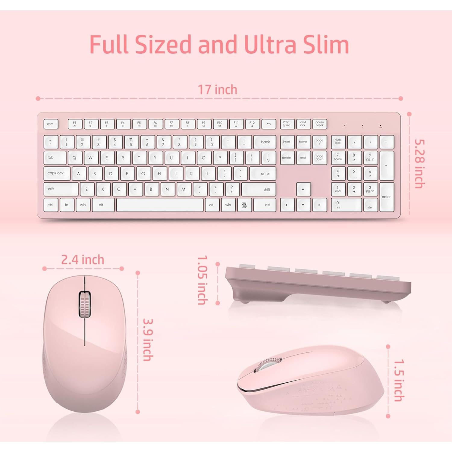Combo Teclado y Ratón Inalámbrico LeadsaiL Rosa Ergonomico