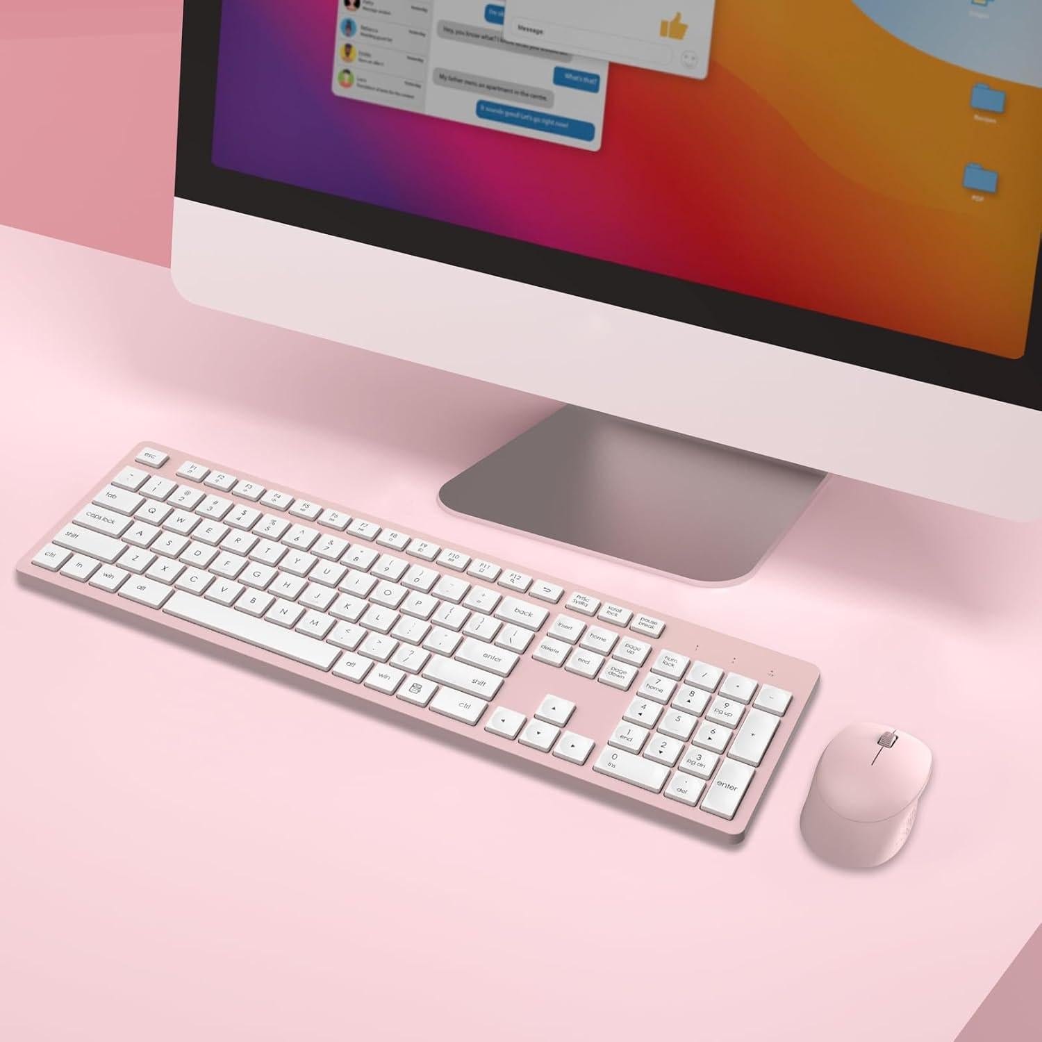 Combo Teclado y Ratón Inalámbrico LeadsaiL Rosa Ergonomico