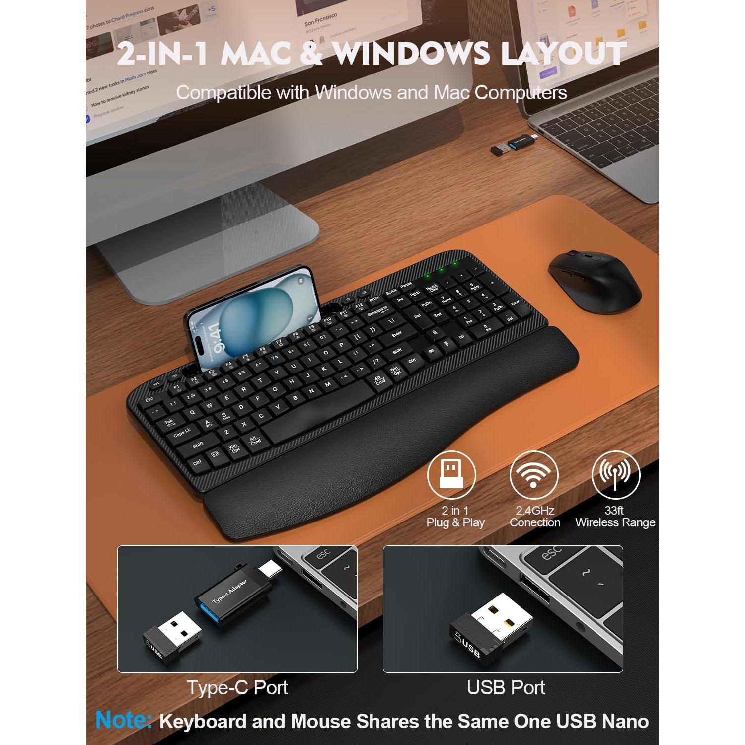 Combo Teclado y Ratón Inalámbrico EAYBLLY KG812-01 Ergonómico