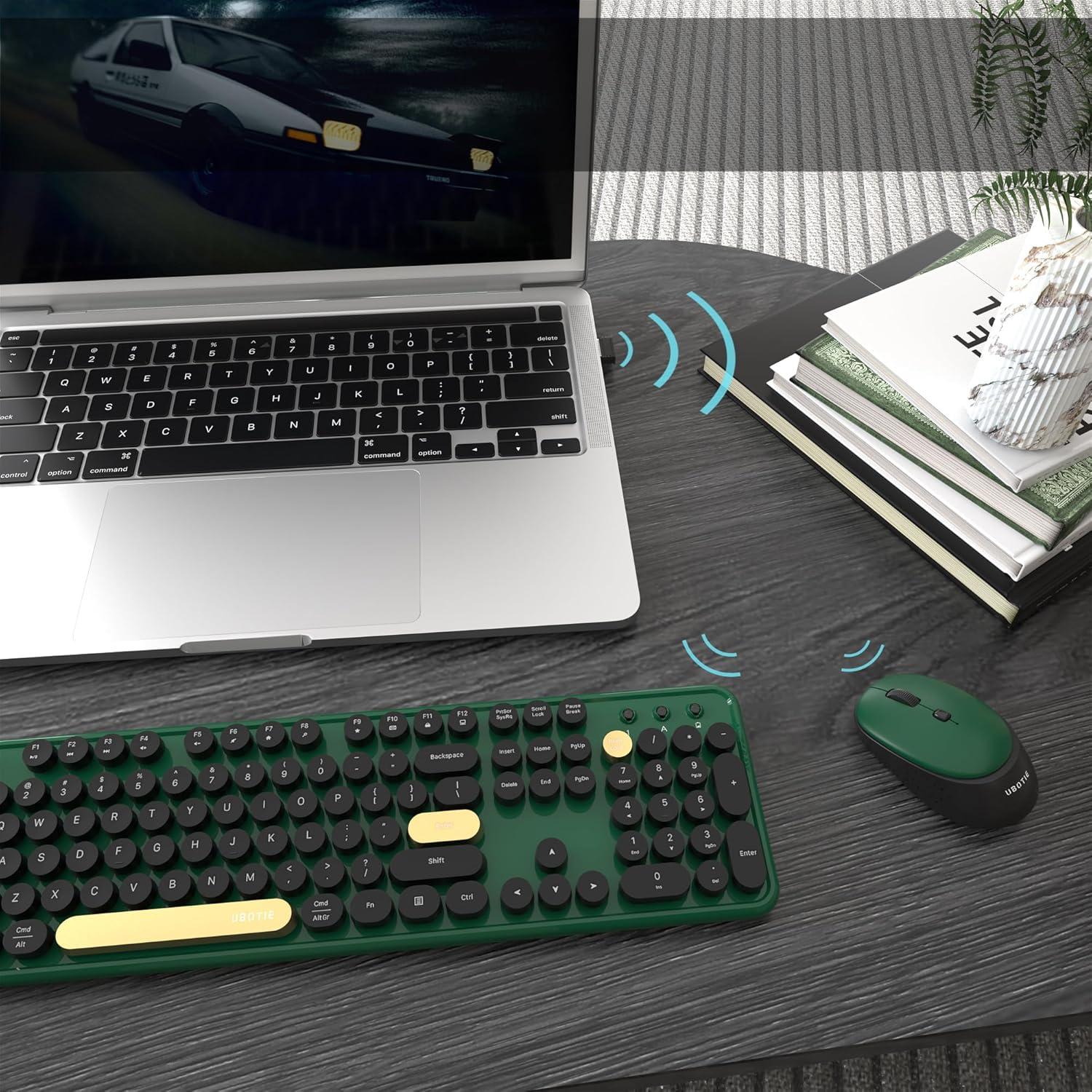 Combo Teclado y Ratón Inalámbricos UBOTIE Retro Verde-Negro