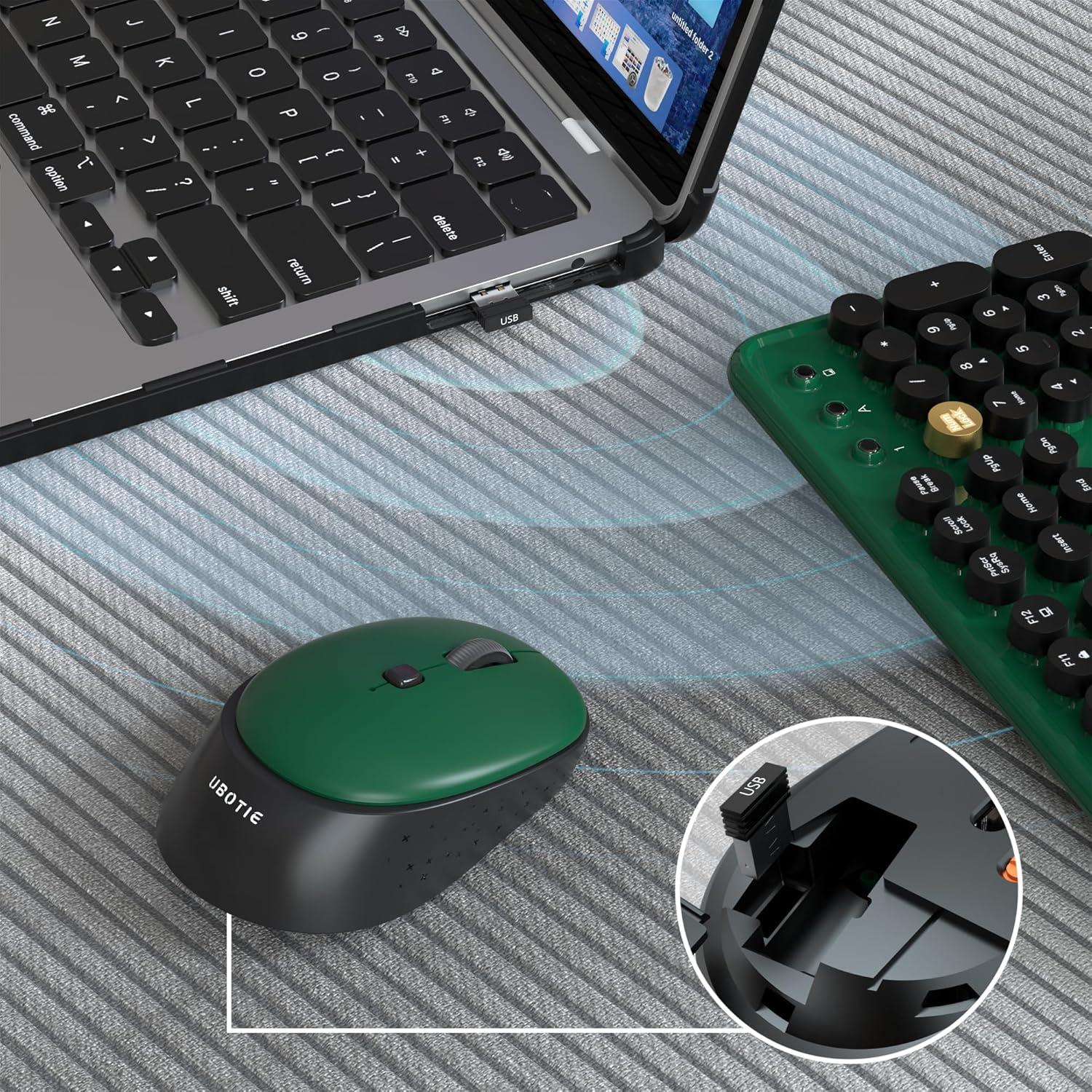 Combo Teclado y Ratón Inalámbricos UBOTIE Retro Verde-Negro