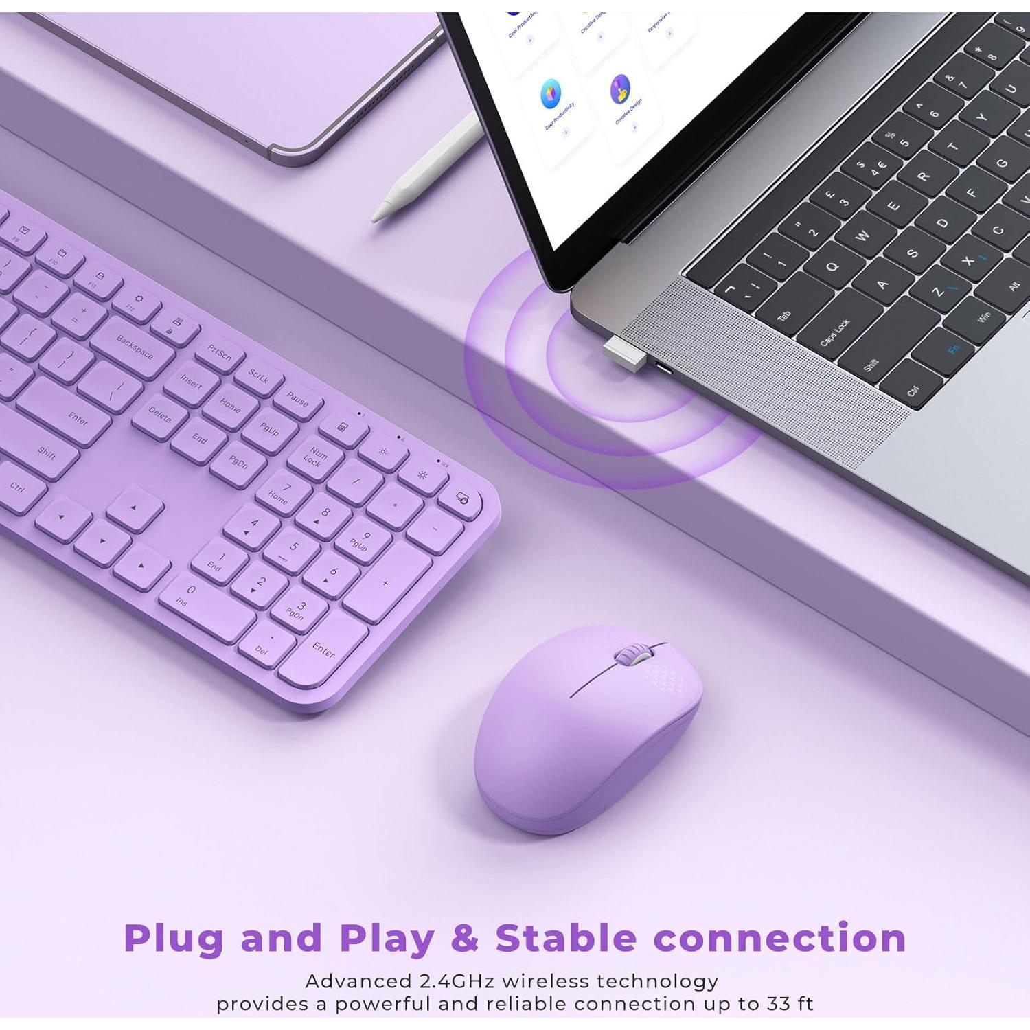 Combo Teclado y Ratón Inalámbrico seenda 2.4G USB Púrpura