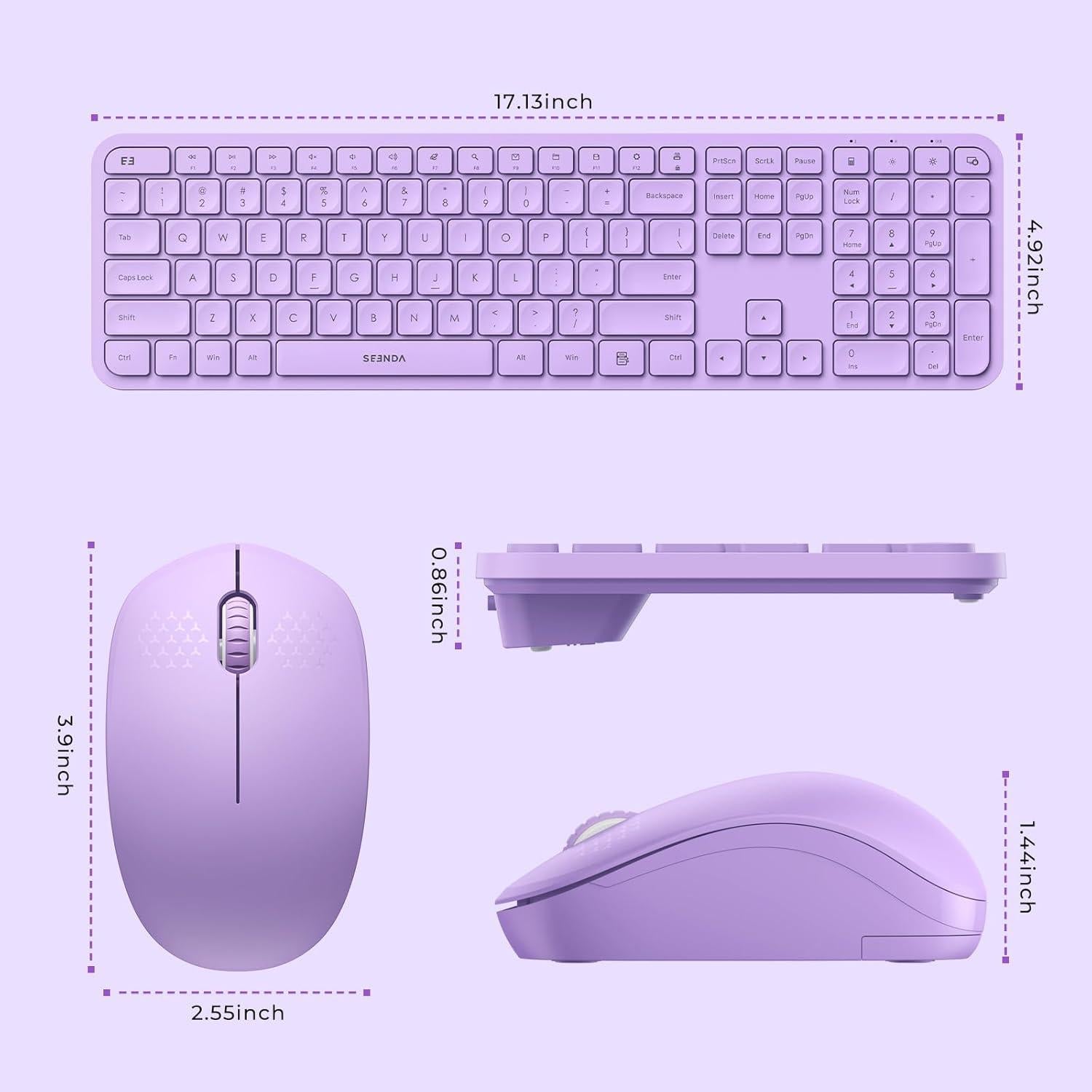 Combo Teclado y Ratón Inalámbrico seenda 2.4G USB Púrpura