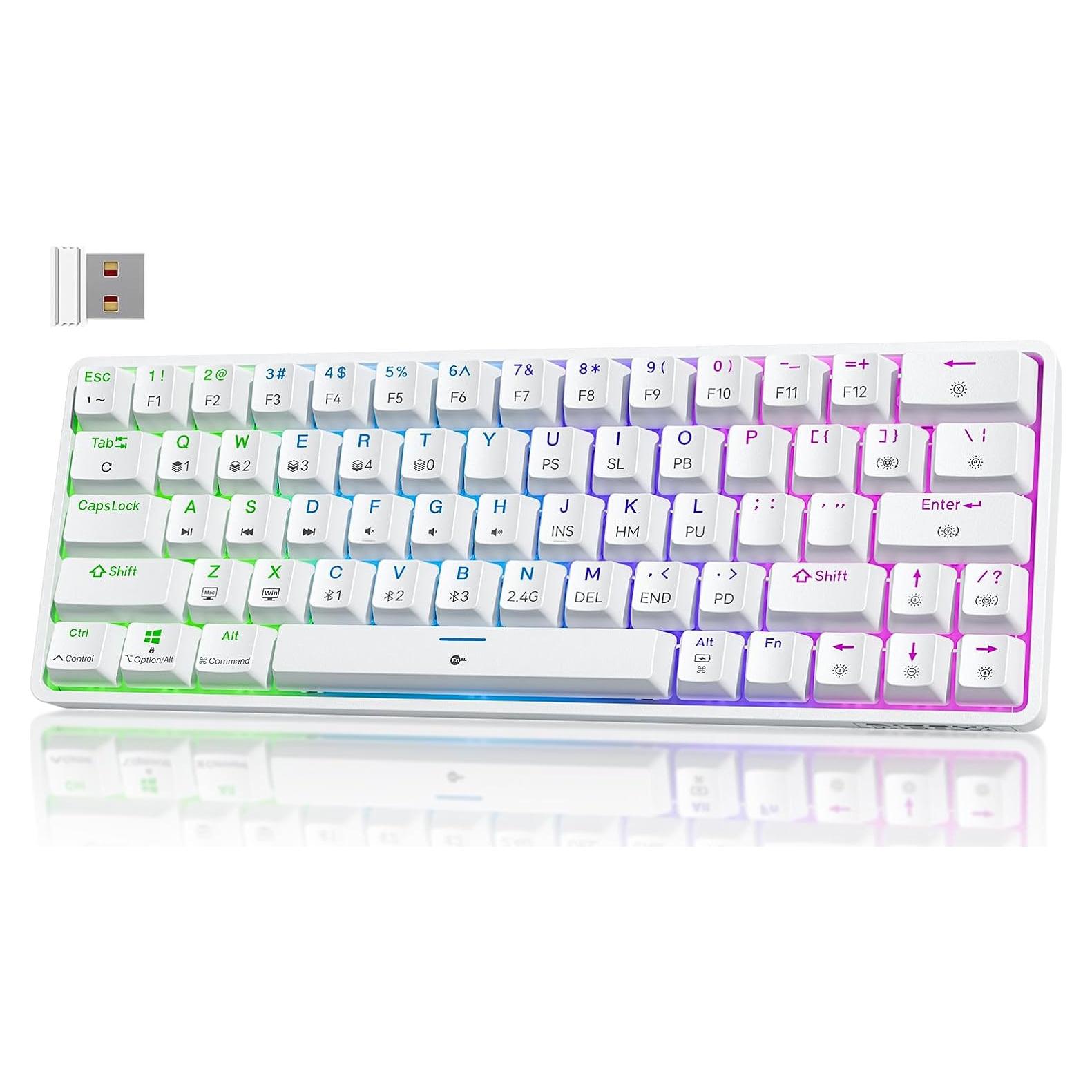 Teclado Mecánico Inalámbrico TMKB T63 60% RGB Blanco