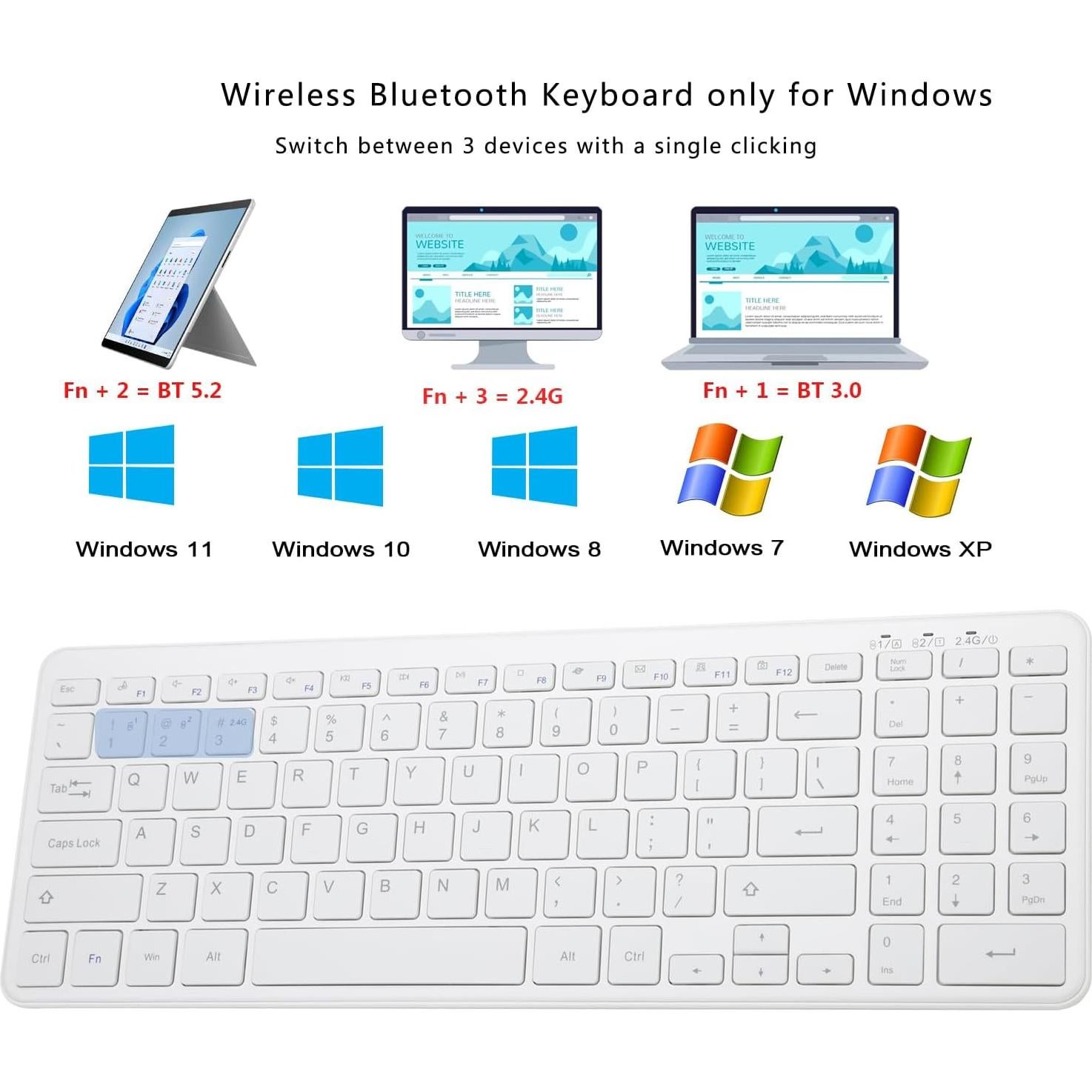 Teclado Bluetooth Inalámbrico Awaygerous Slim Blanco