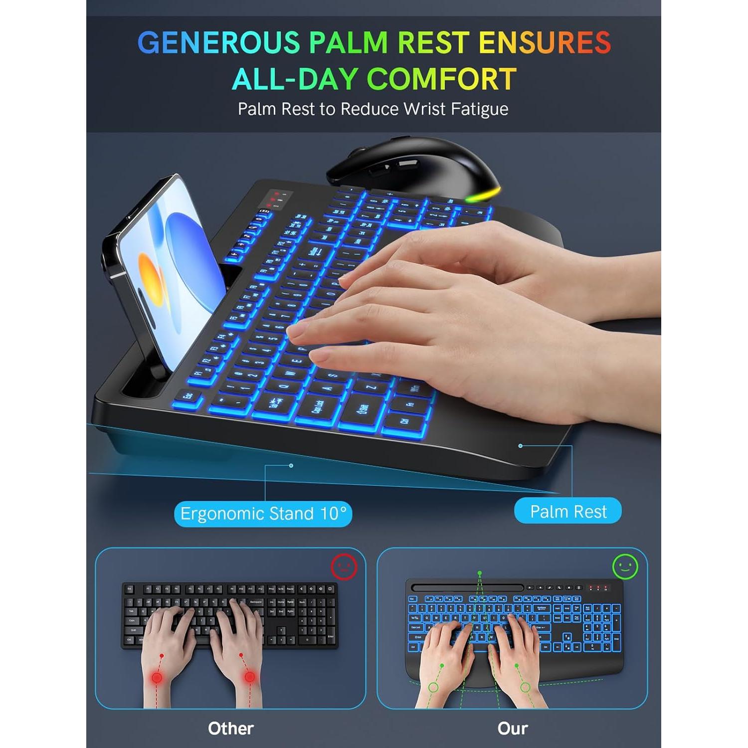 Combo Teclado y Ratón Inalámbrico Trueque RGB Ergonómico