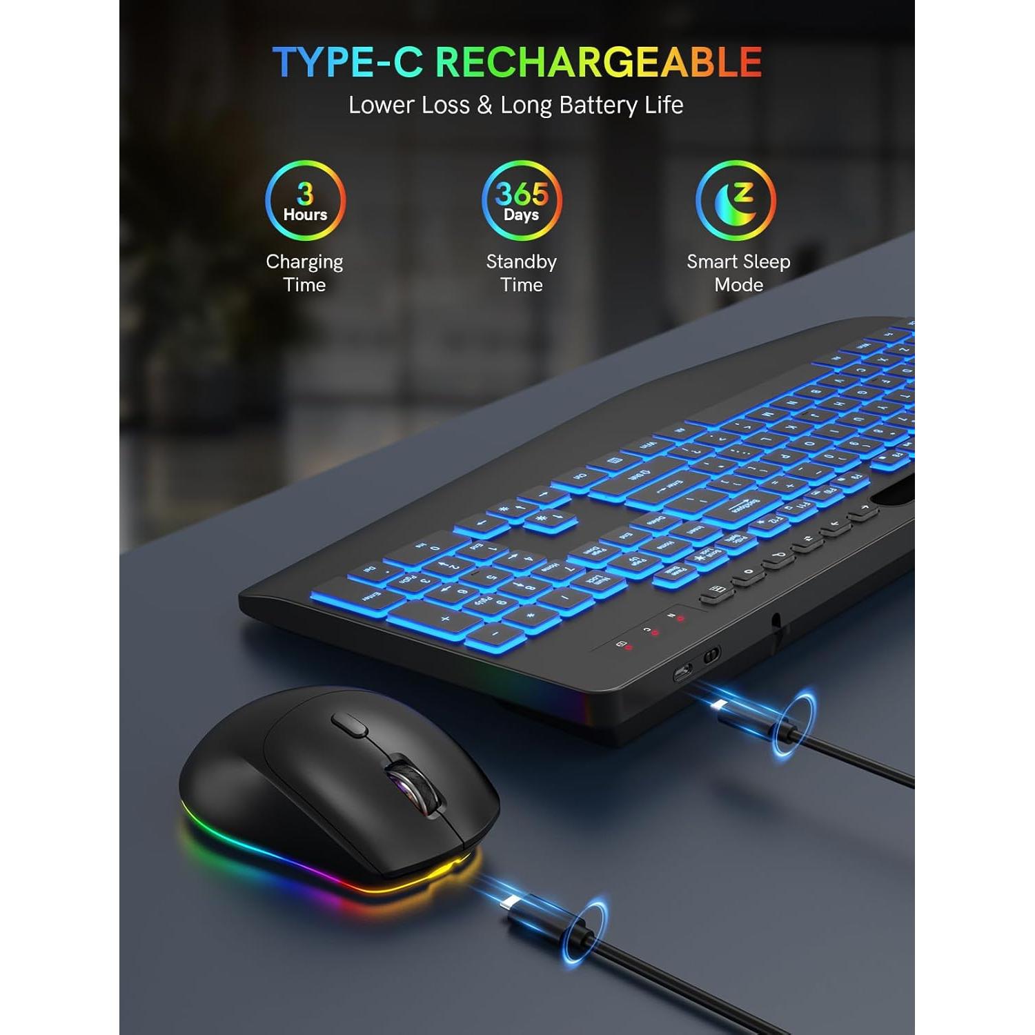 Combo Teclado y Ratón Inalámbrico Trueque RGB Ergonómico
