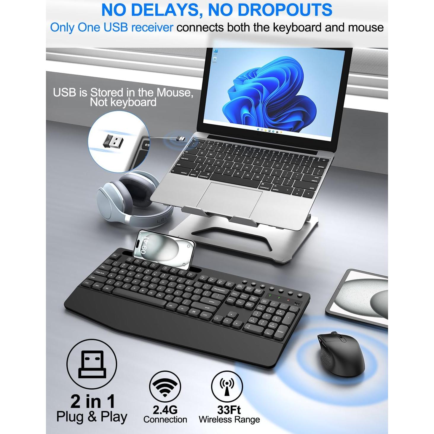 Combo Teclado y Ratón Inalámbrico EDJO MK525 Ergonómico