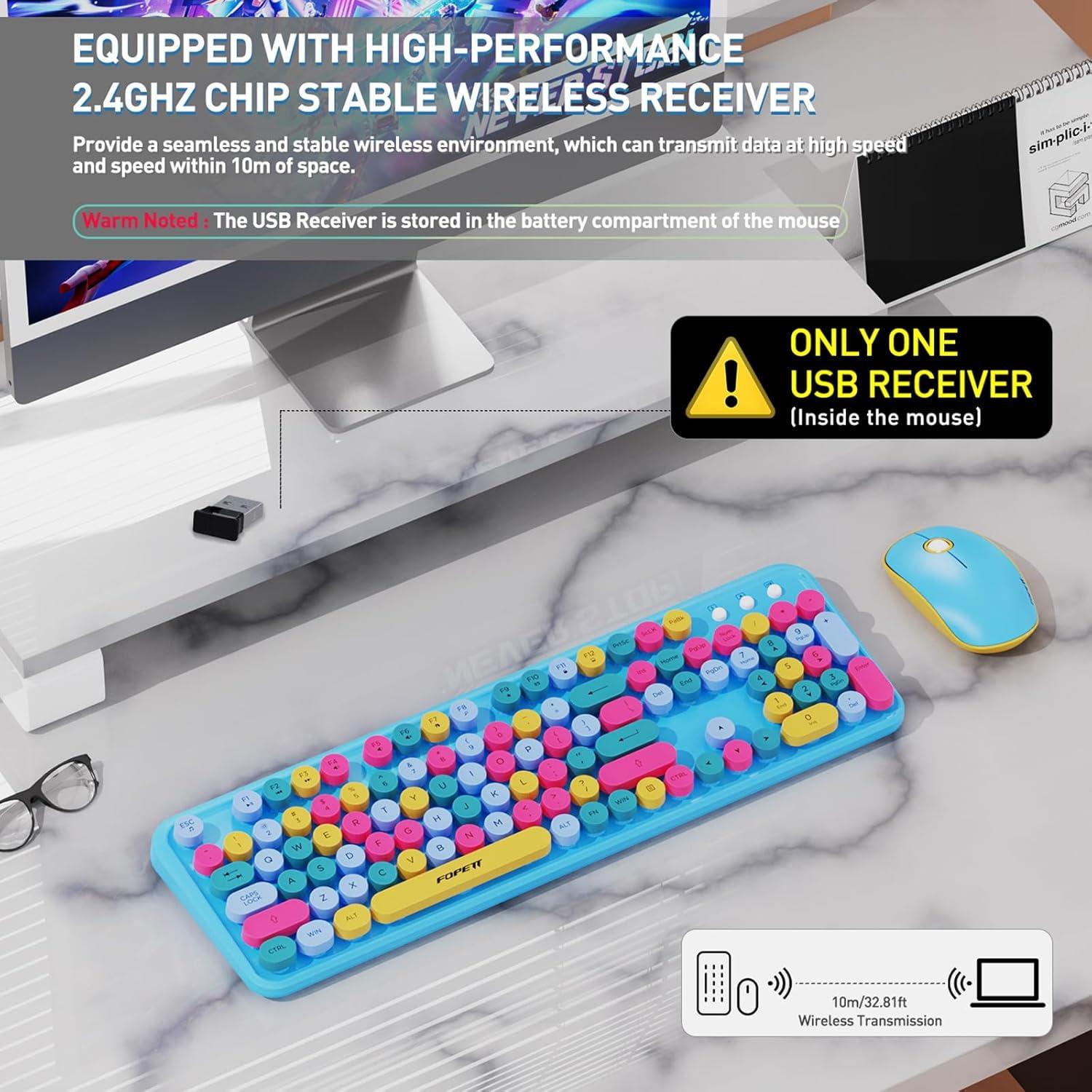 Combo Teclado y Ratón Inalámbricos Ubxxziy Azul 105 Teclas