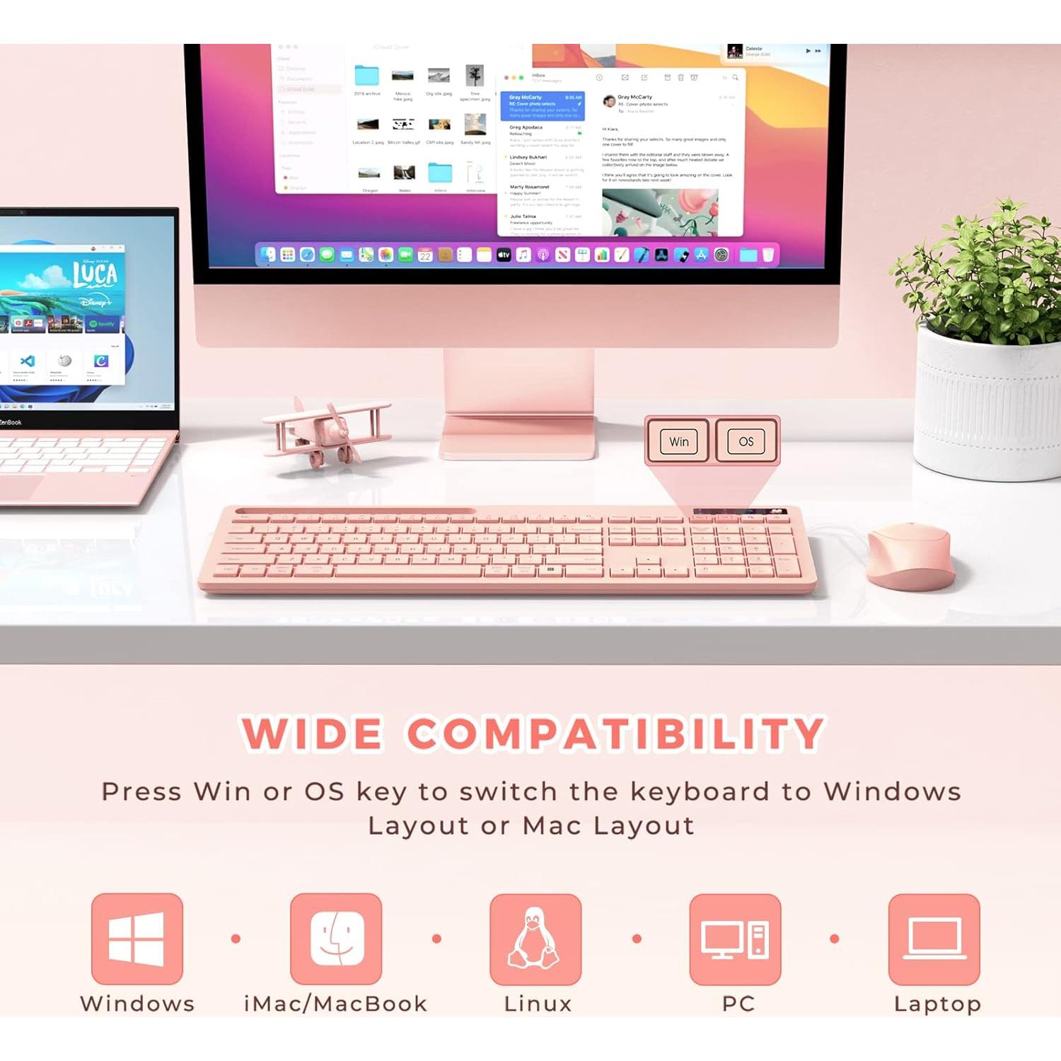 Teclado y Ratón Inalámbricos Vivefox Rosa para Mac y Windows