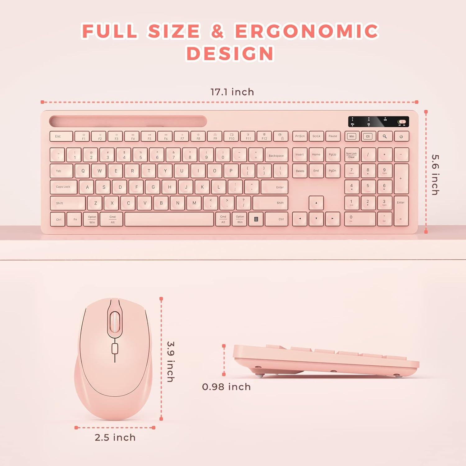 Teclado y Ratón Inalámbricos Vivefox Rosa para Mac y Windows