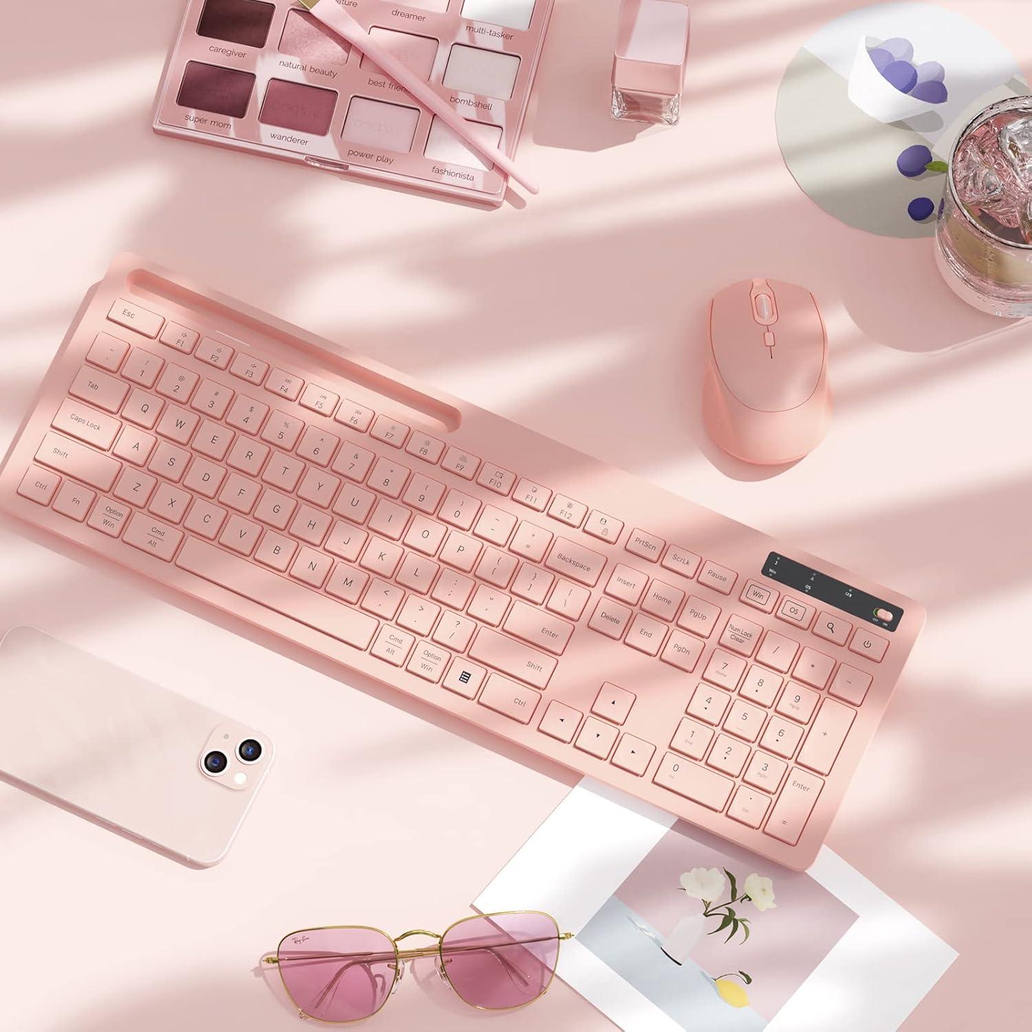 Teclado y Ratón Inalámbricos Vivefox Rosa para Mac y Windows