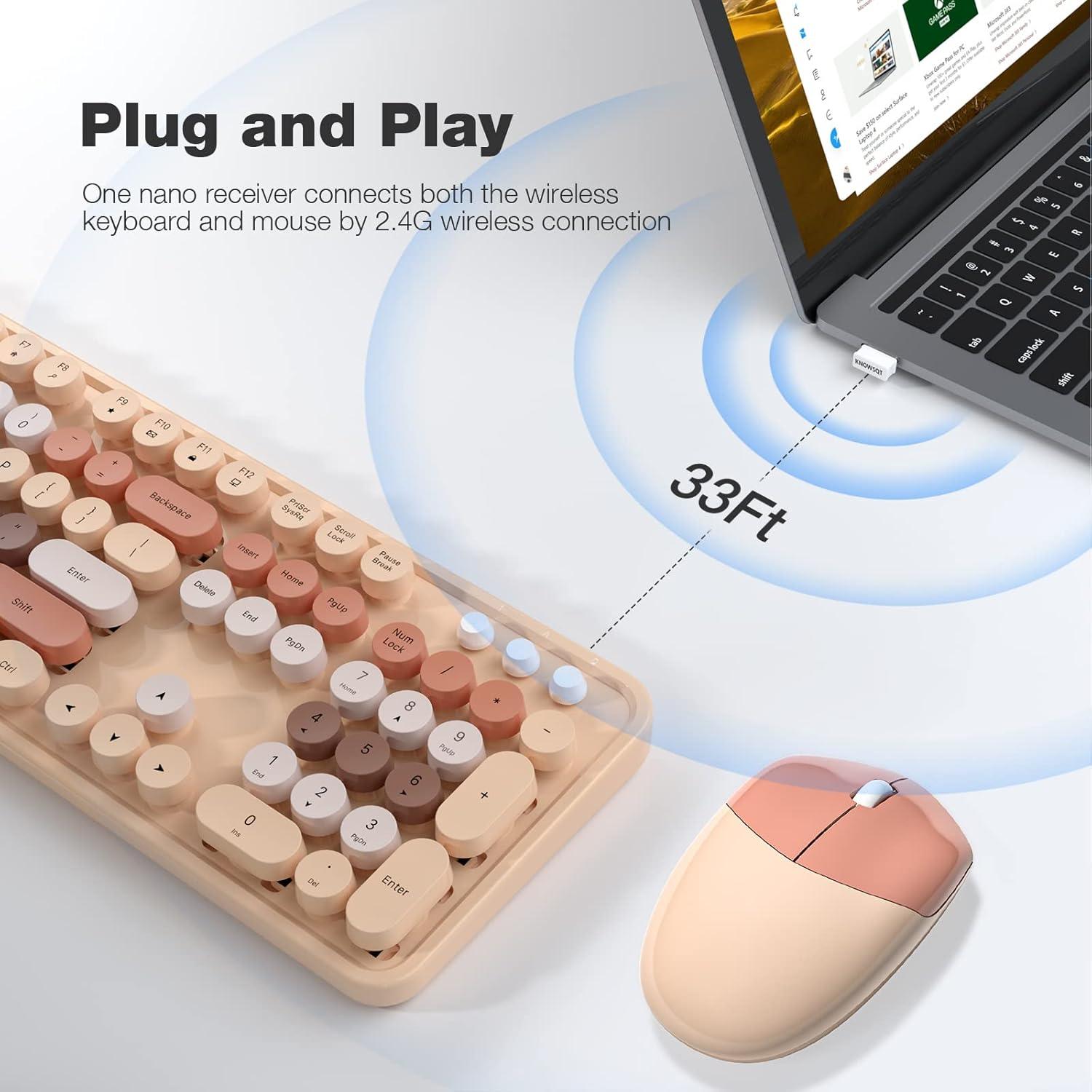 Combo Teclado y Ratón Inalámbrico KNOWSQT Color Té con Leche