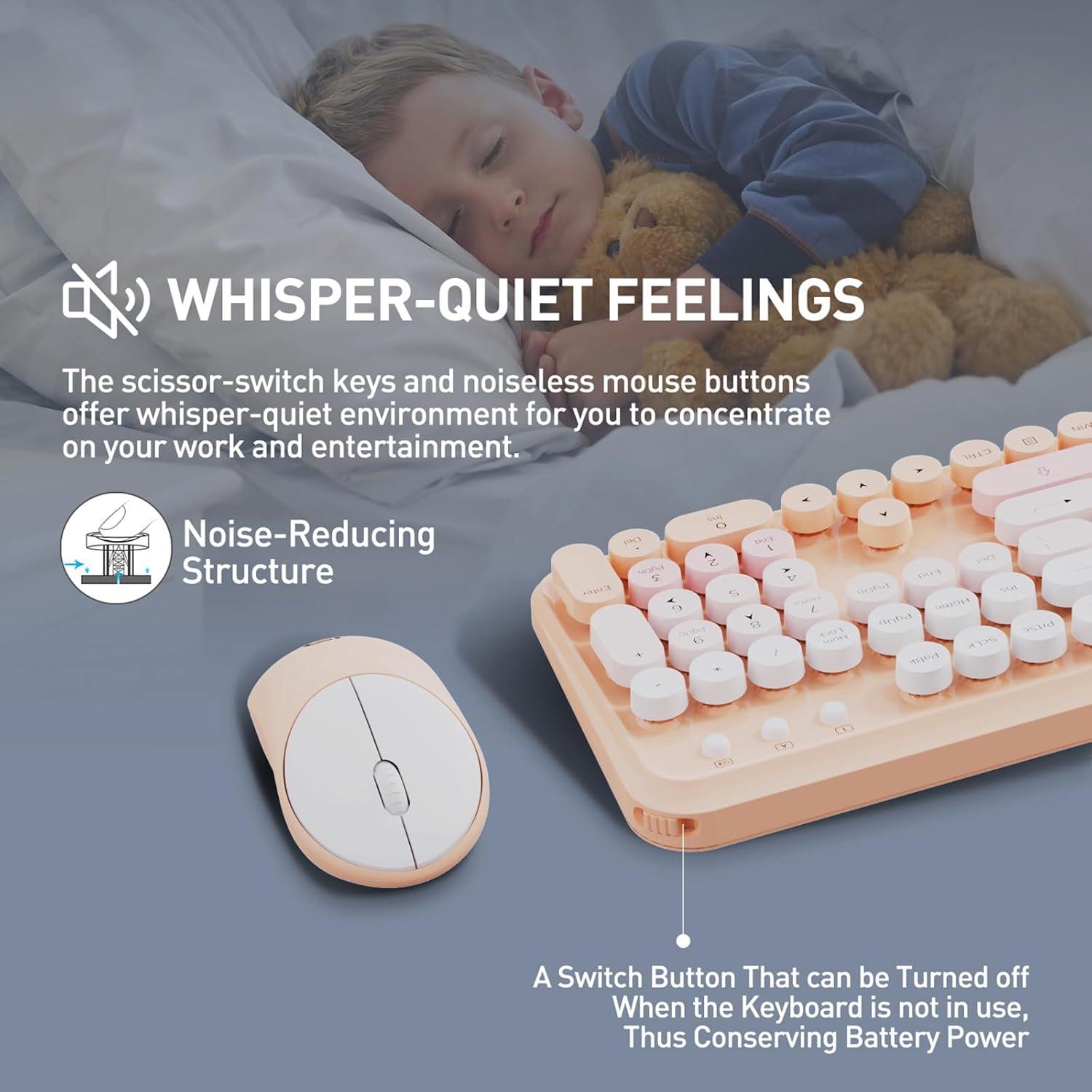 Combo Teclado y Ratón Inalámbrico FOPETT Rosa Gradiente