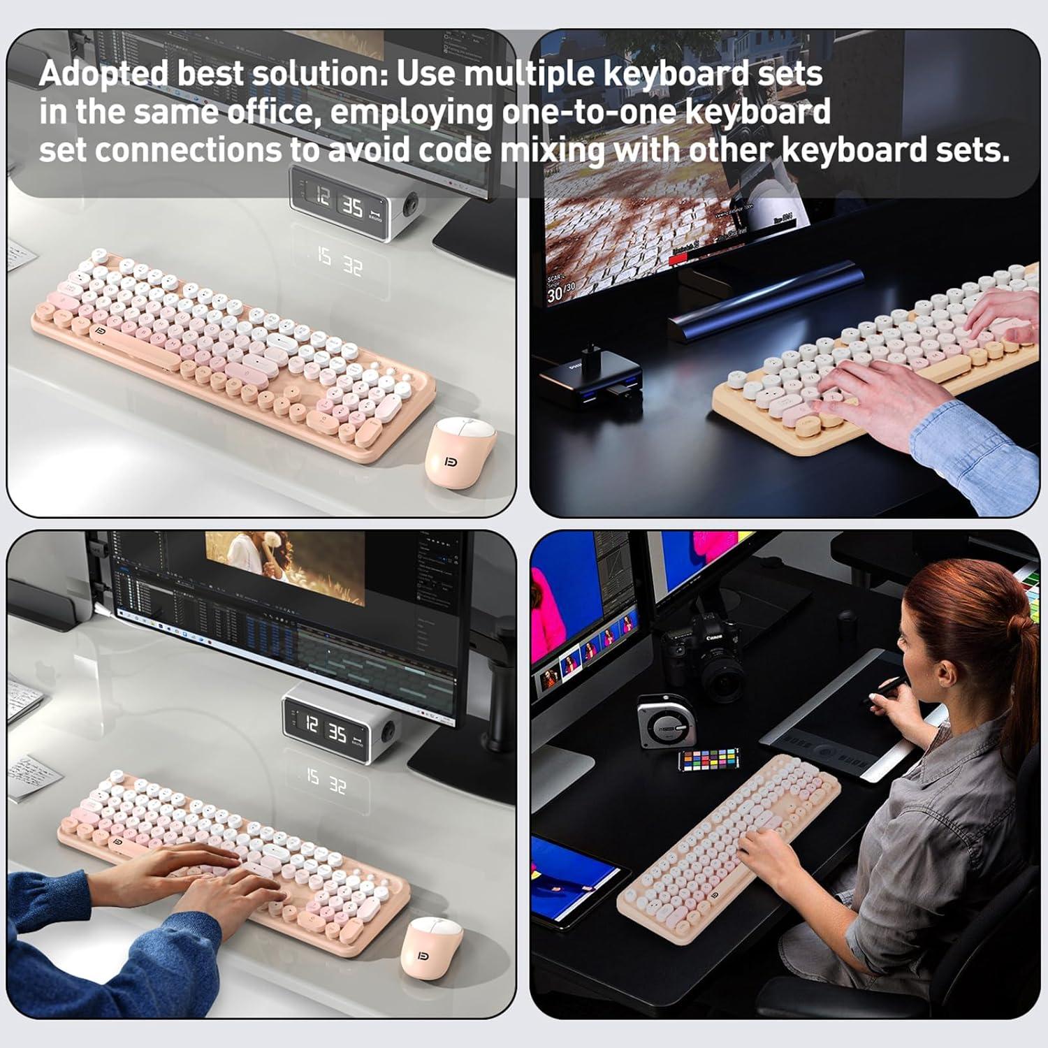 Combo Teclado y Ratón Inalámbrico FOPETT Rosa Gradiente