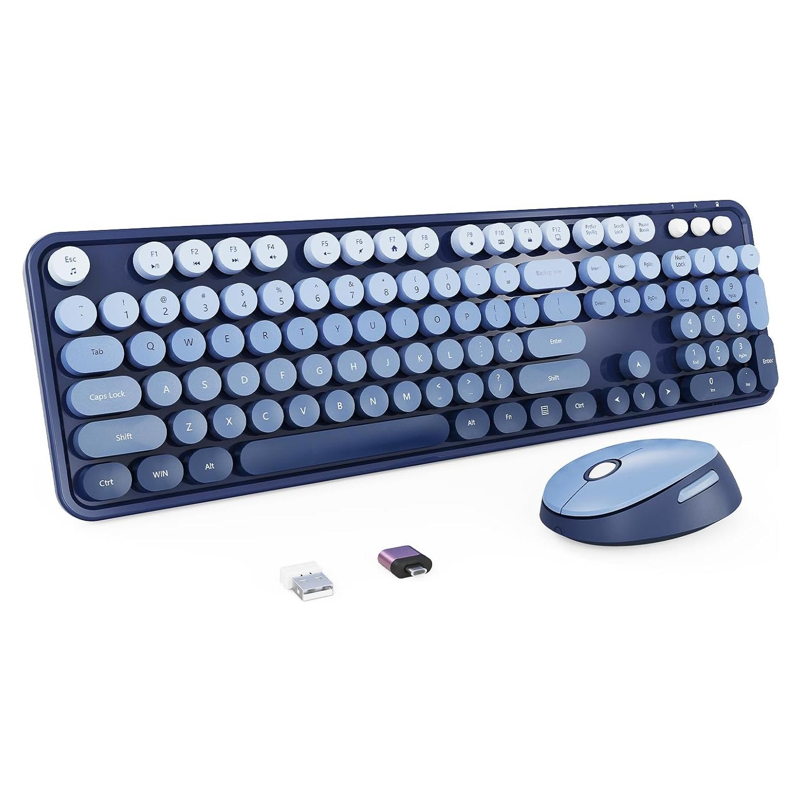 Combo Teclado y Ratón Inalámbrico Nowlike Retro Azul