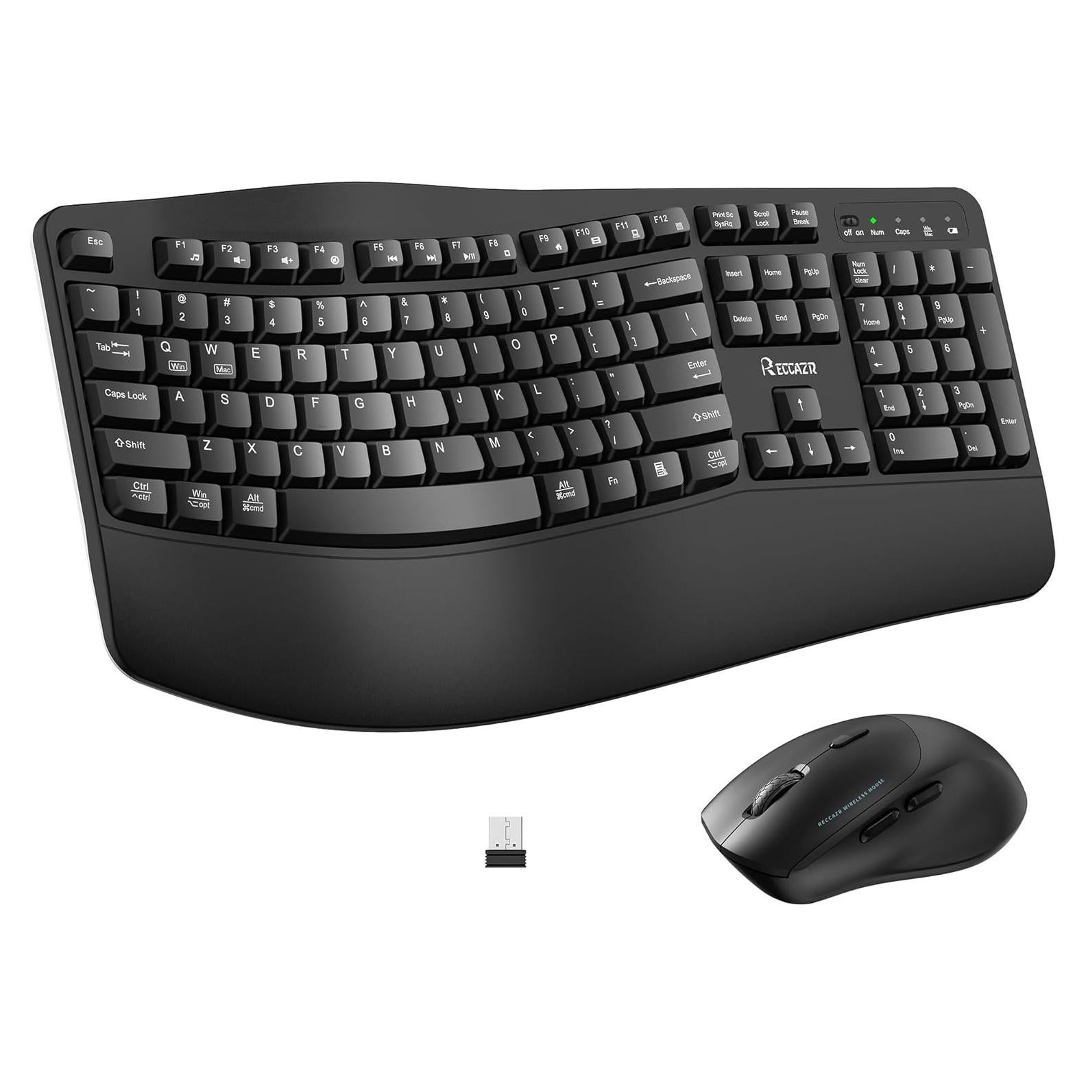 Combo Teclado y Ratón Inalámbrico RECCAZR Ergonómico Negro