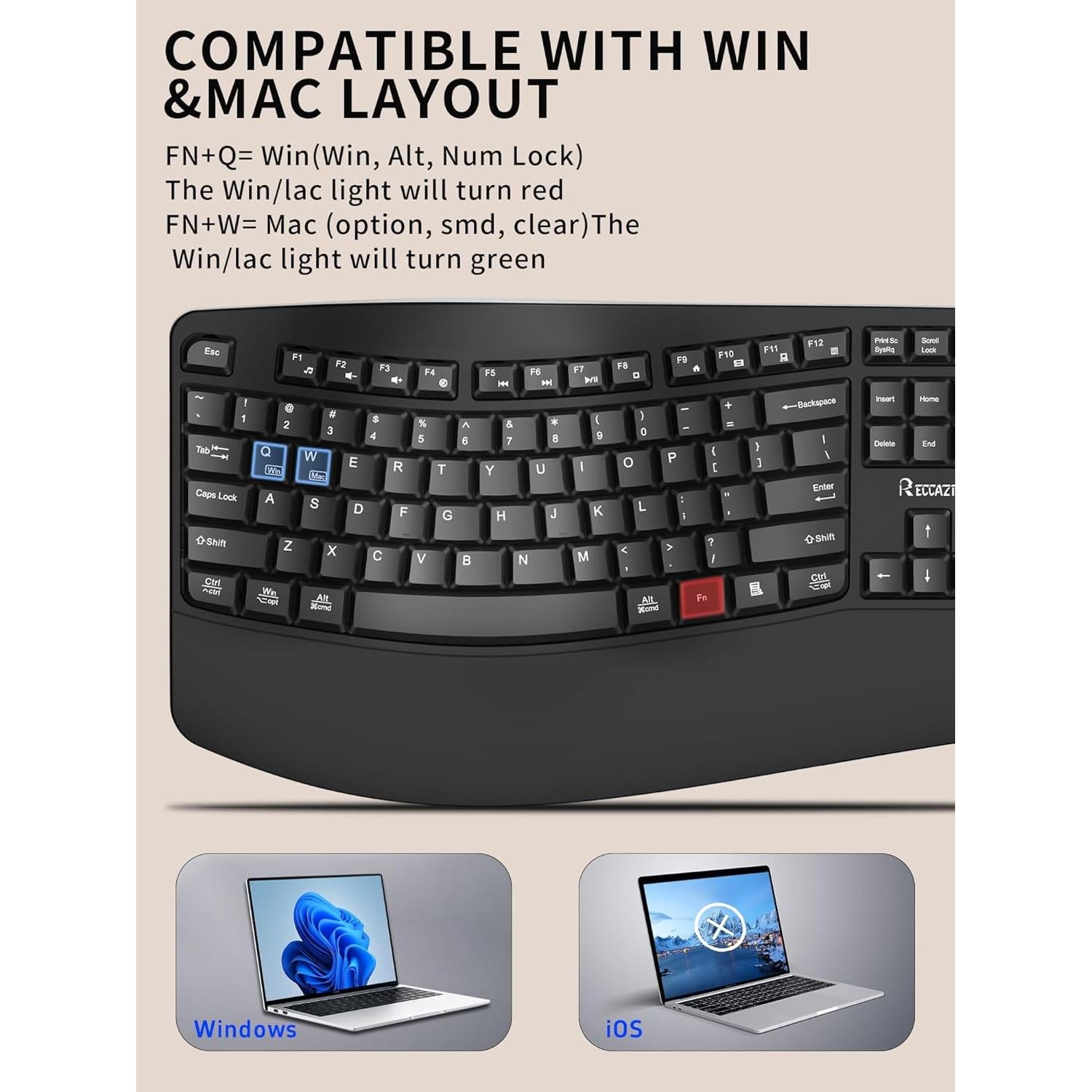 Combo Teclado y Ratón Inalámbrico RECCAZR Ergonómico Negro