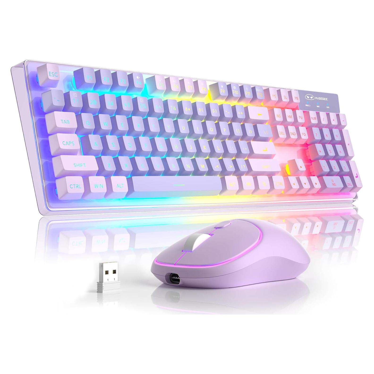 Teclado y Ratón Inalámbricos MageGee V550 RGB 2.4G Púrpura