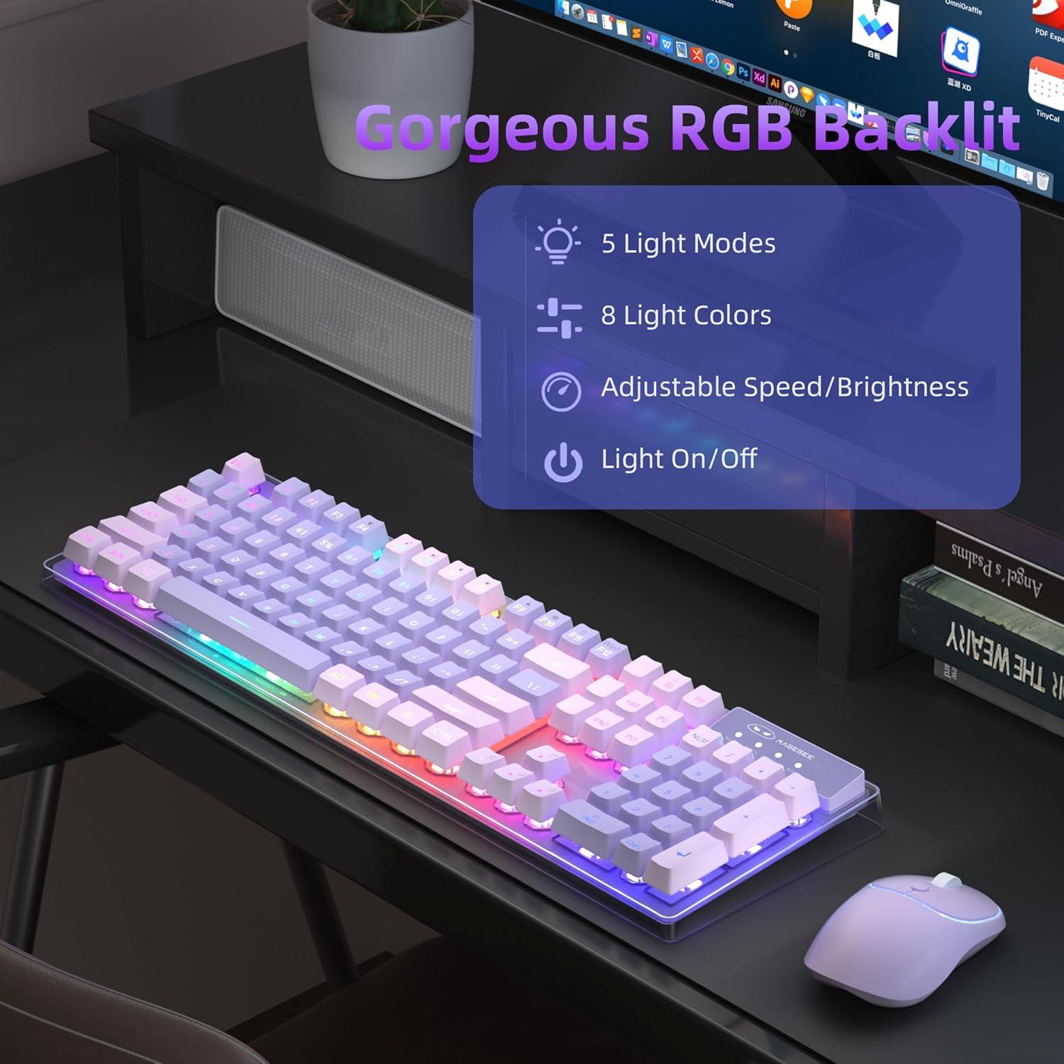 Teclado y Ratón Inalámbricos MageGee V550 RGB 2.4G Púrpura