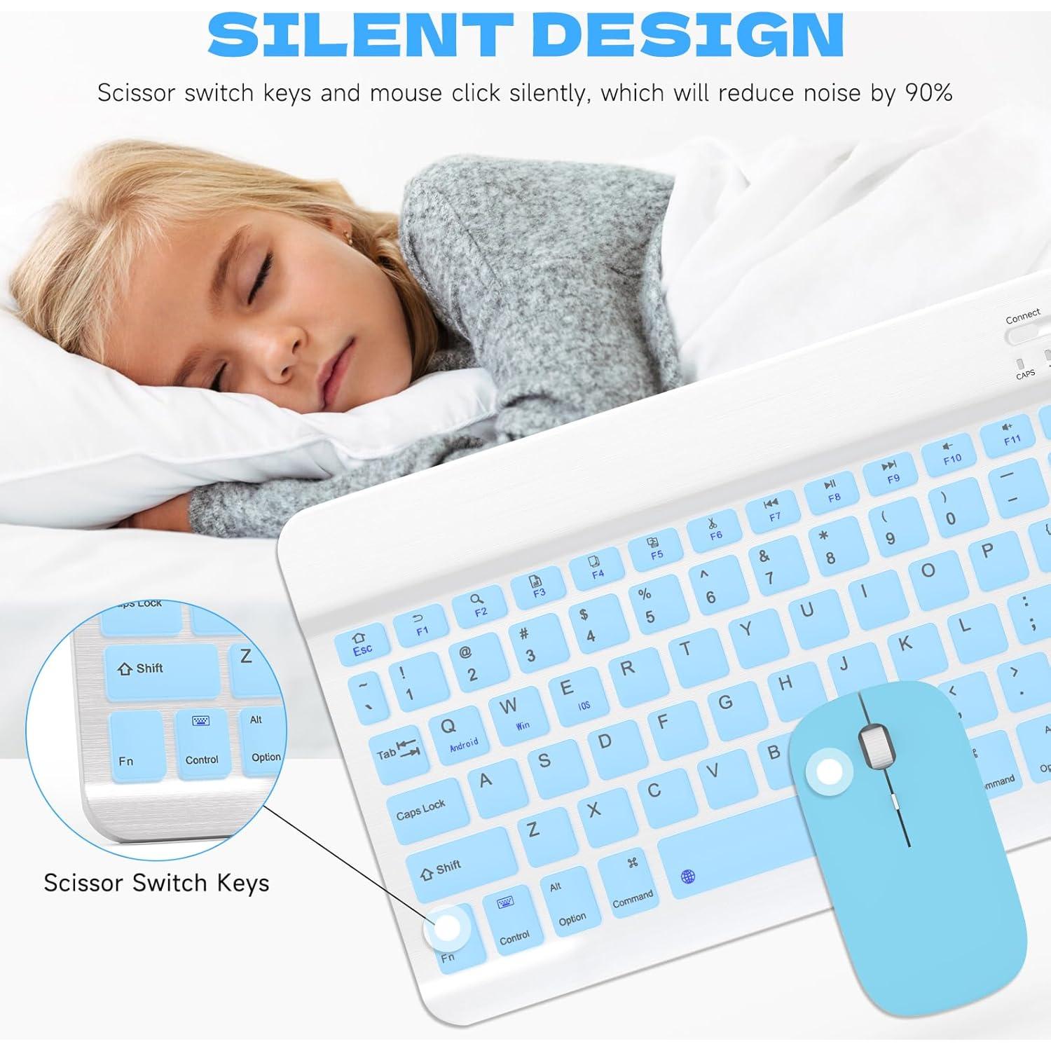 Teclado Bluetooth Aolemoa Ultra Delgado con Ratón Azul