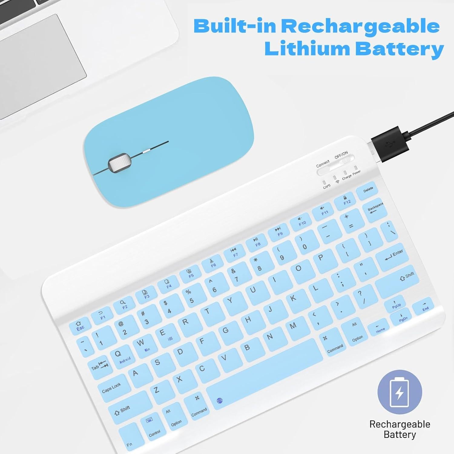 Teclado Bluetooth Aolemoa Ultra Delgado con Ratón Azul