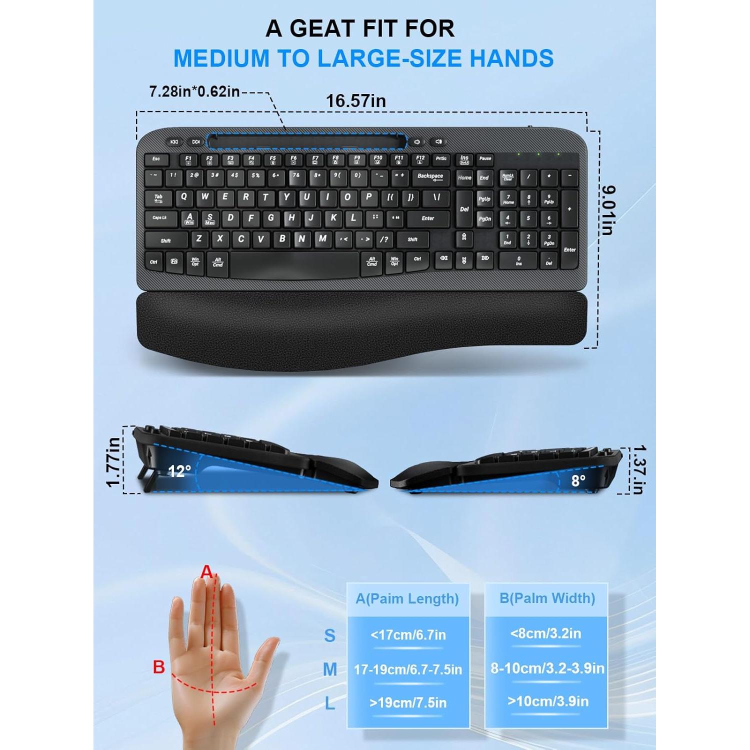 Combo Teclado y Ratón Inalámbrico Ergonomico Hayyiesh Negro