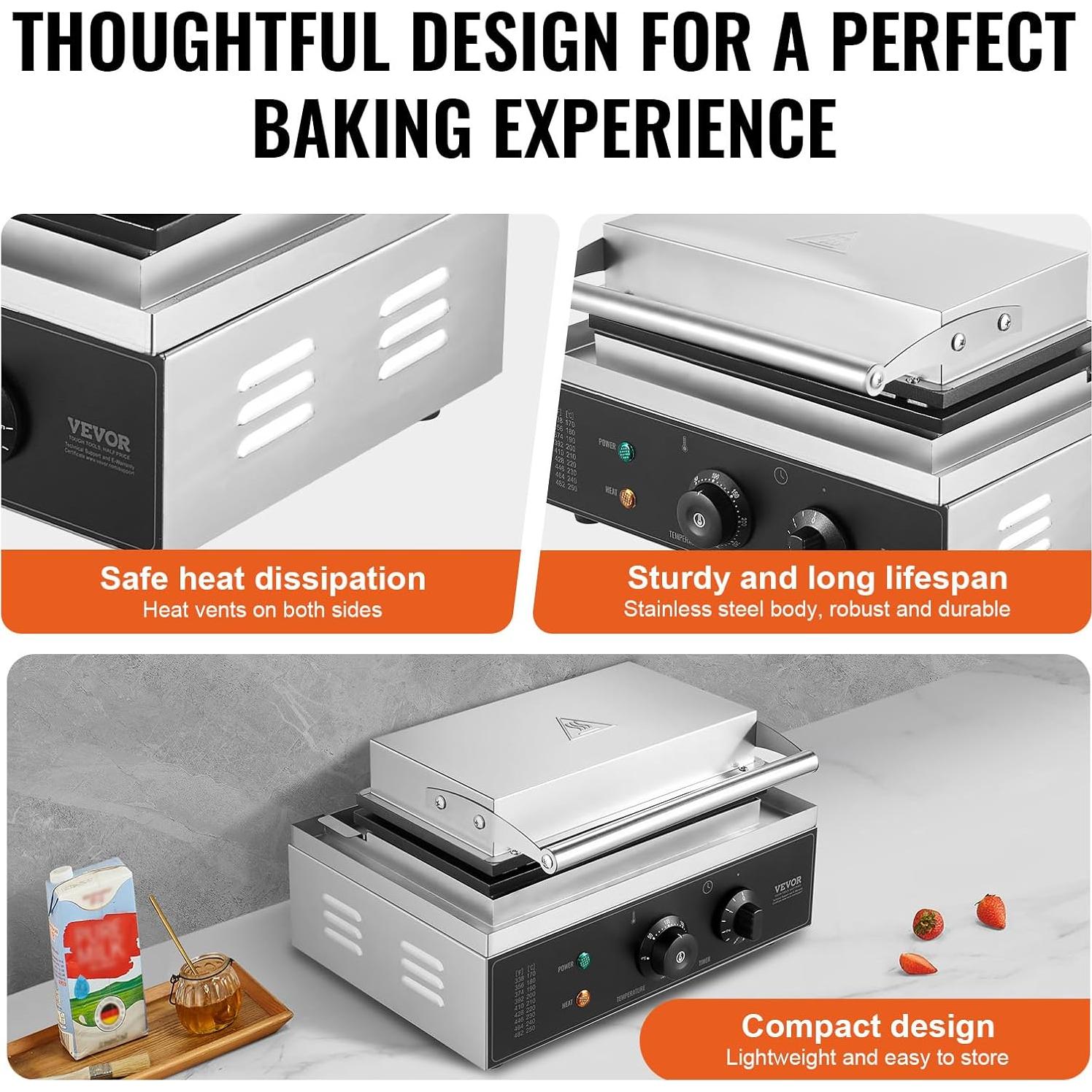 Máquina de Waffles VEVOR 10PCS Acero Inoxidable 1550W