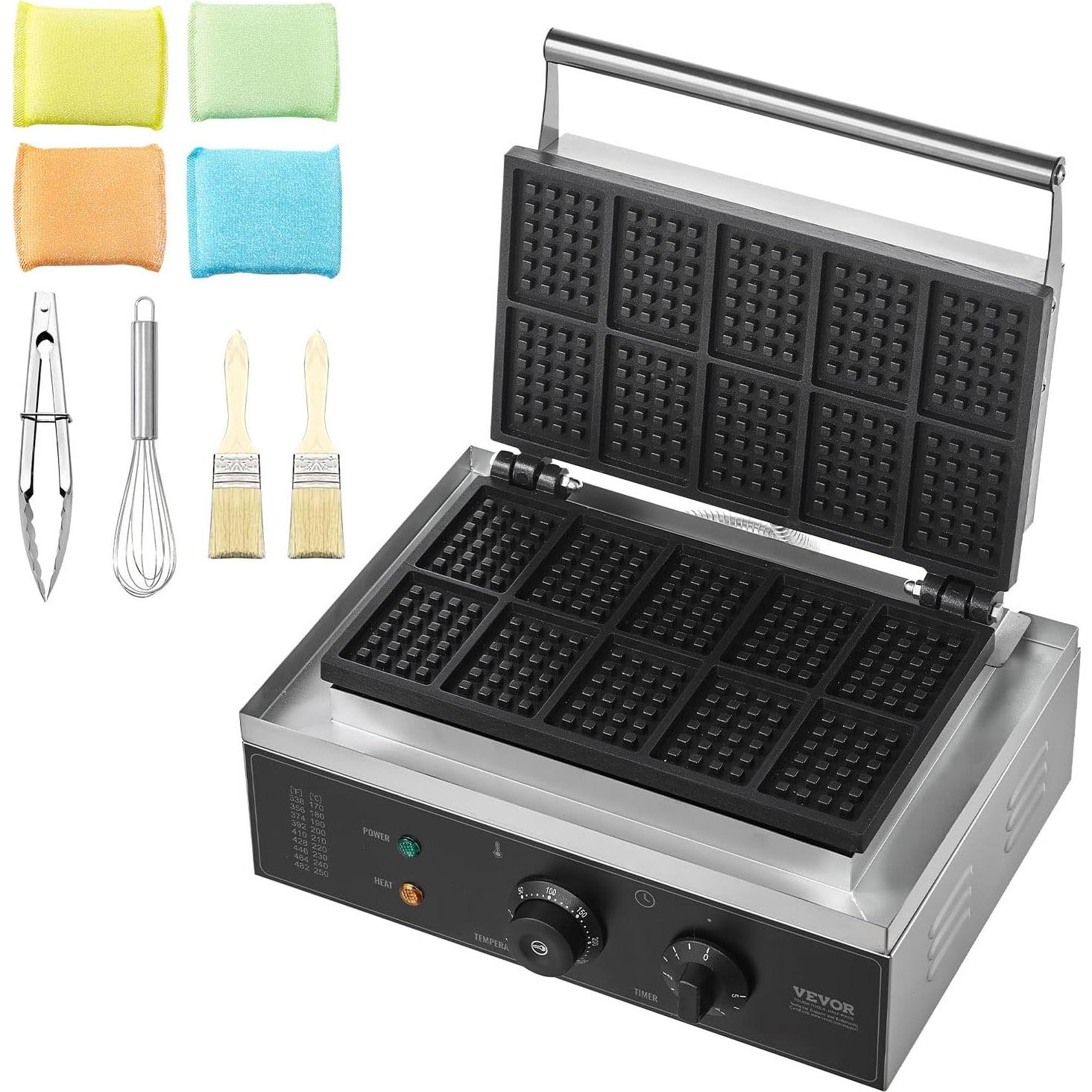 Máquina de Waffles VEVOR 10PCS Acero Inoxidable 1550W