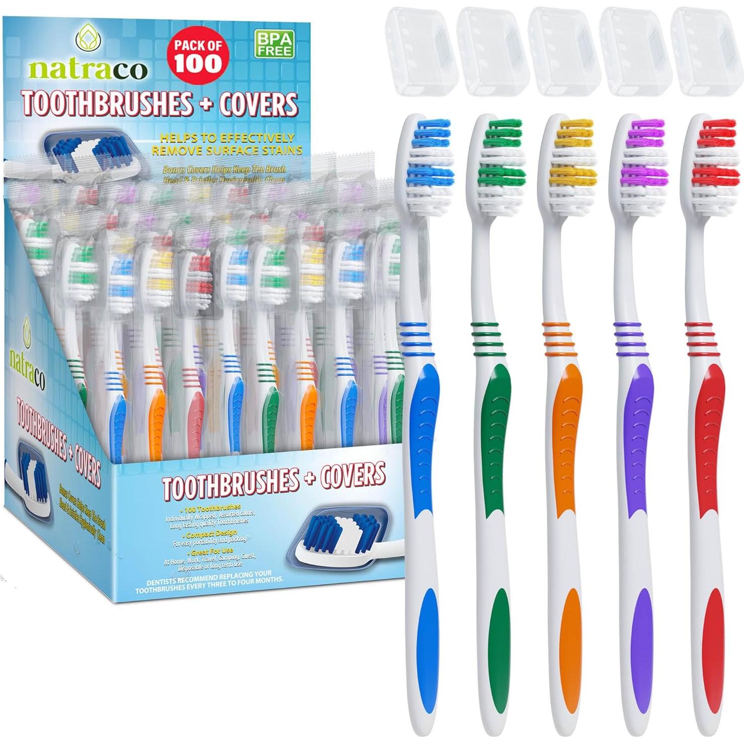 Paquete de 100 Cepillos de Dientes Natraco con Fundas