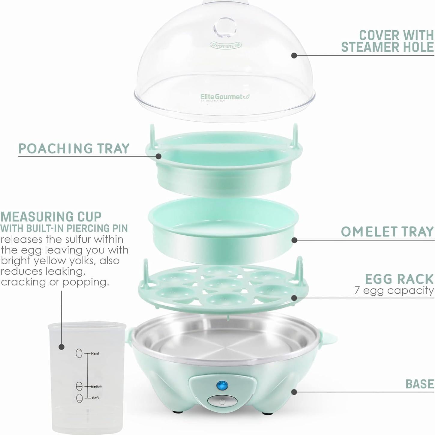 Cocinero de Huevos Eléctrico Elite Gourmet 7 Huevos Menta