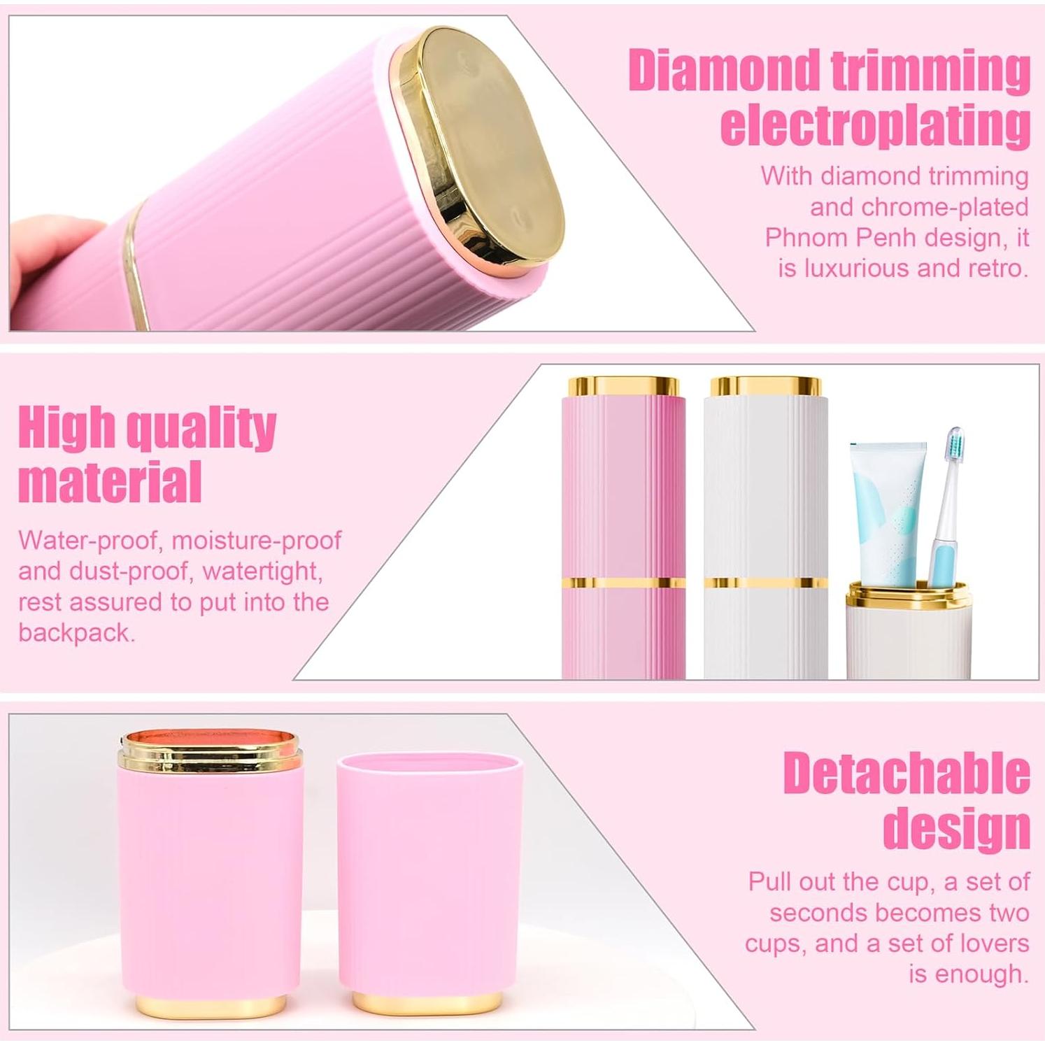 Estuche de Cepillo de Dientes JLNGTHONG 2 Piezas Rosa Blanco