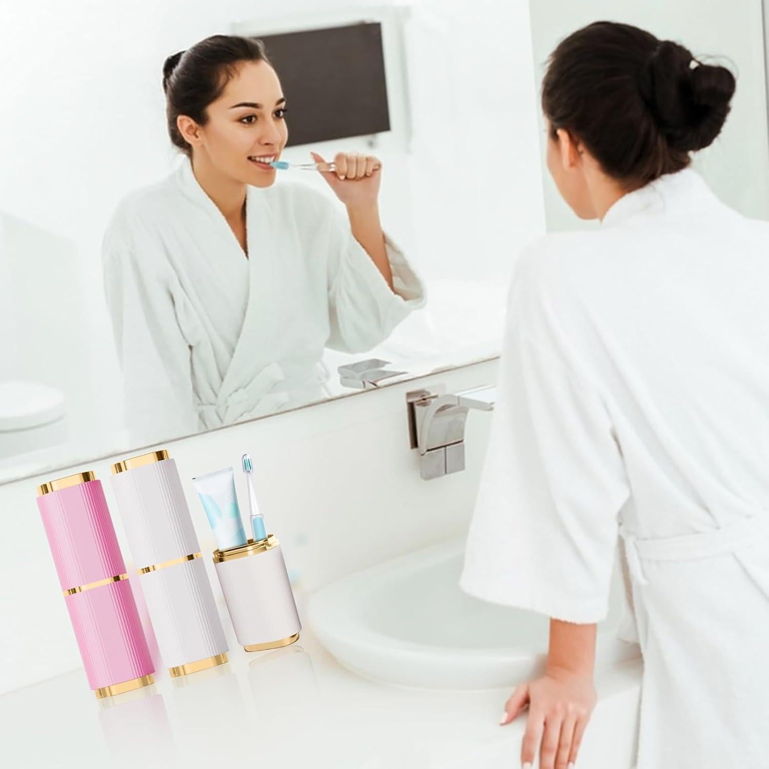 Estuche de Cepillo de Dientes JLNGTHONG 2 Piezas Rosa Blanco