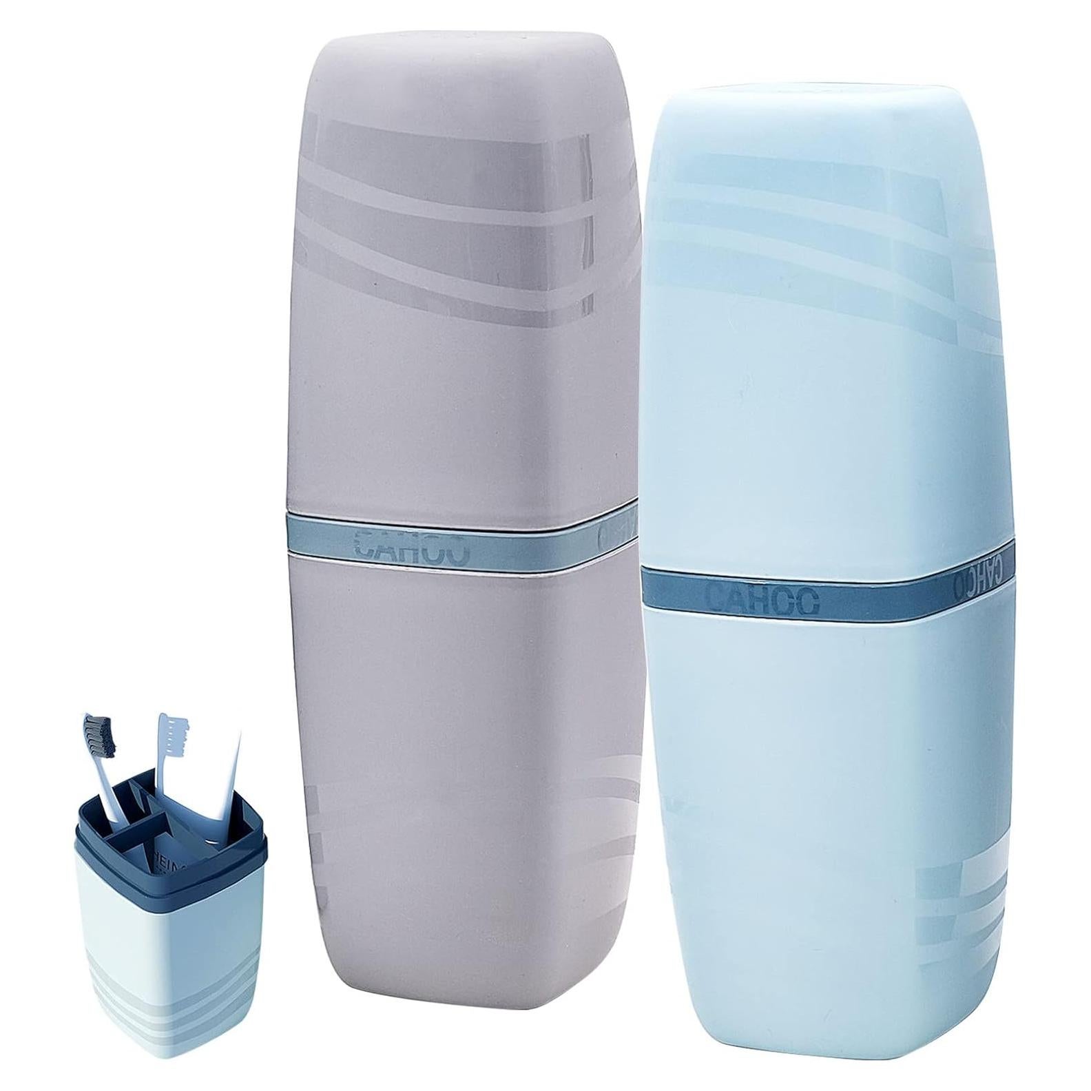 Estuche de Cepillo de Dientes de Viaje 2 PCS Gris y Azul