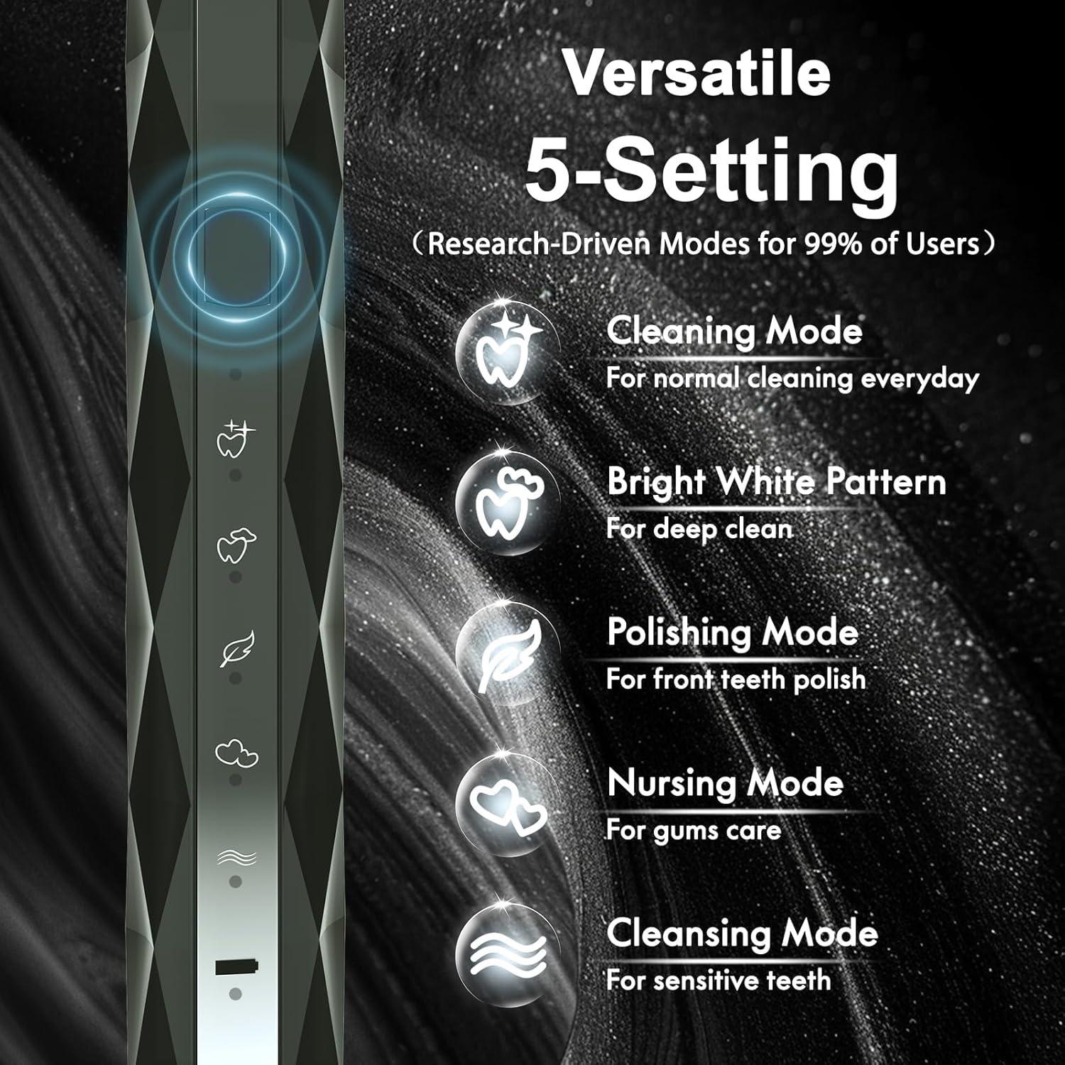 Cepillo de Dientes Eléctrico Sonic Kuicur Negro 5 Modos