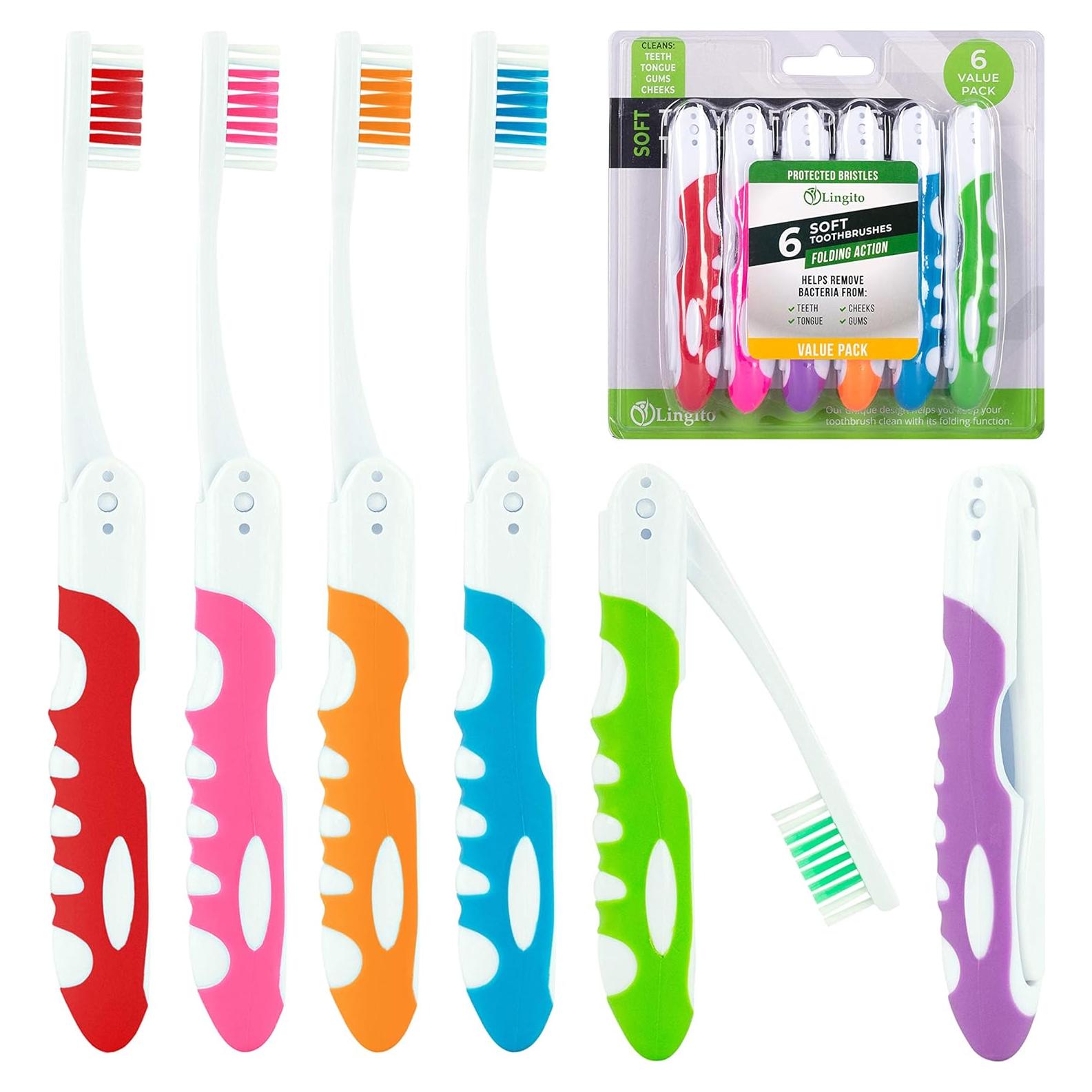 Cepillo de Dientes de Viaje Lingito 6 Piezas Suave Multicolor