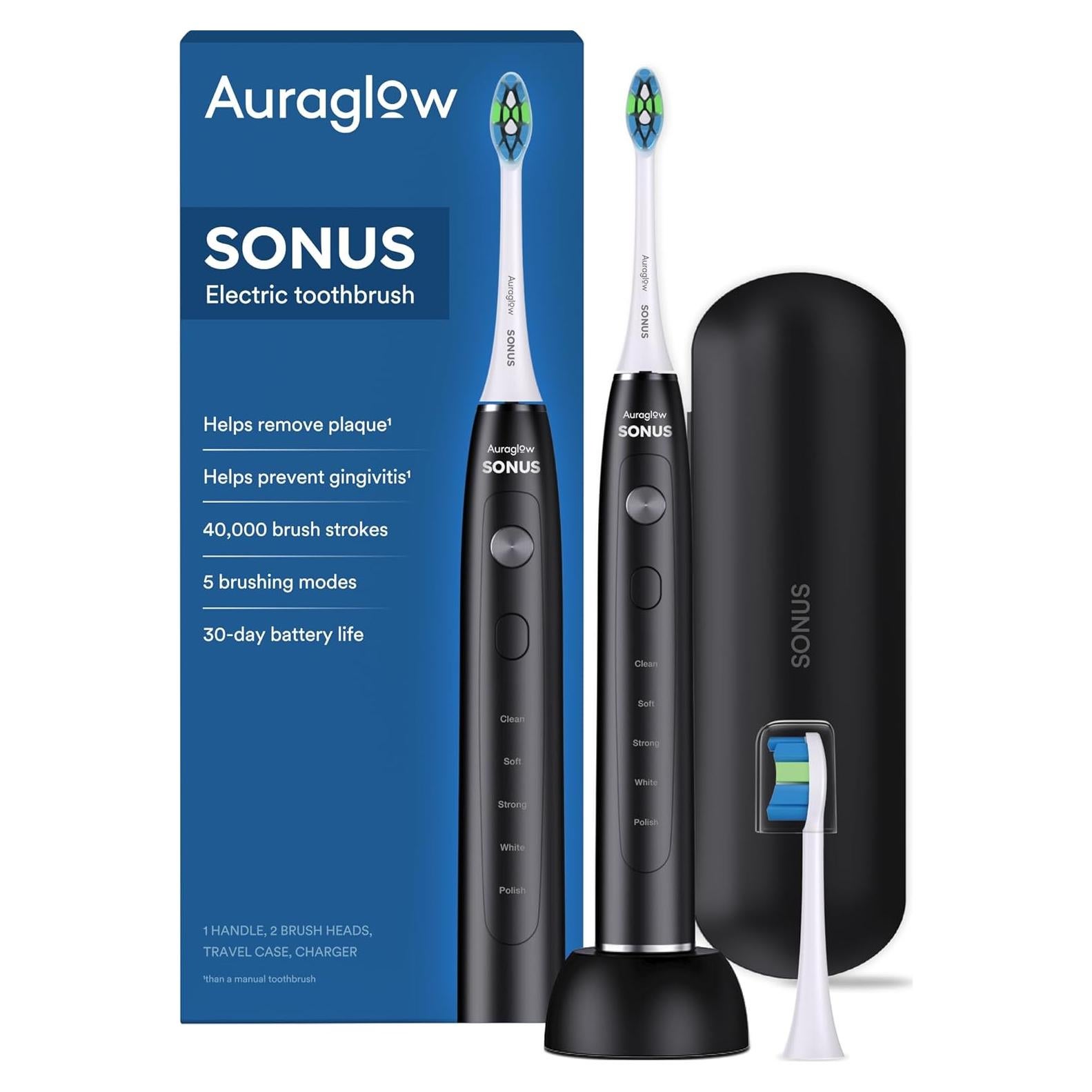 Cepillo de Dientes Eléctrico Auraglow Sonus 5 Modos Negro