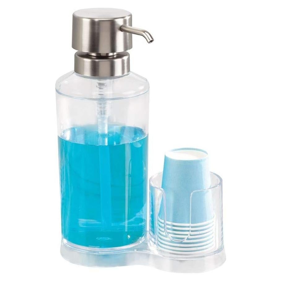Dispensador de Enjuague Bucal iDesign Clarity 764 ml con Tazas