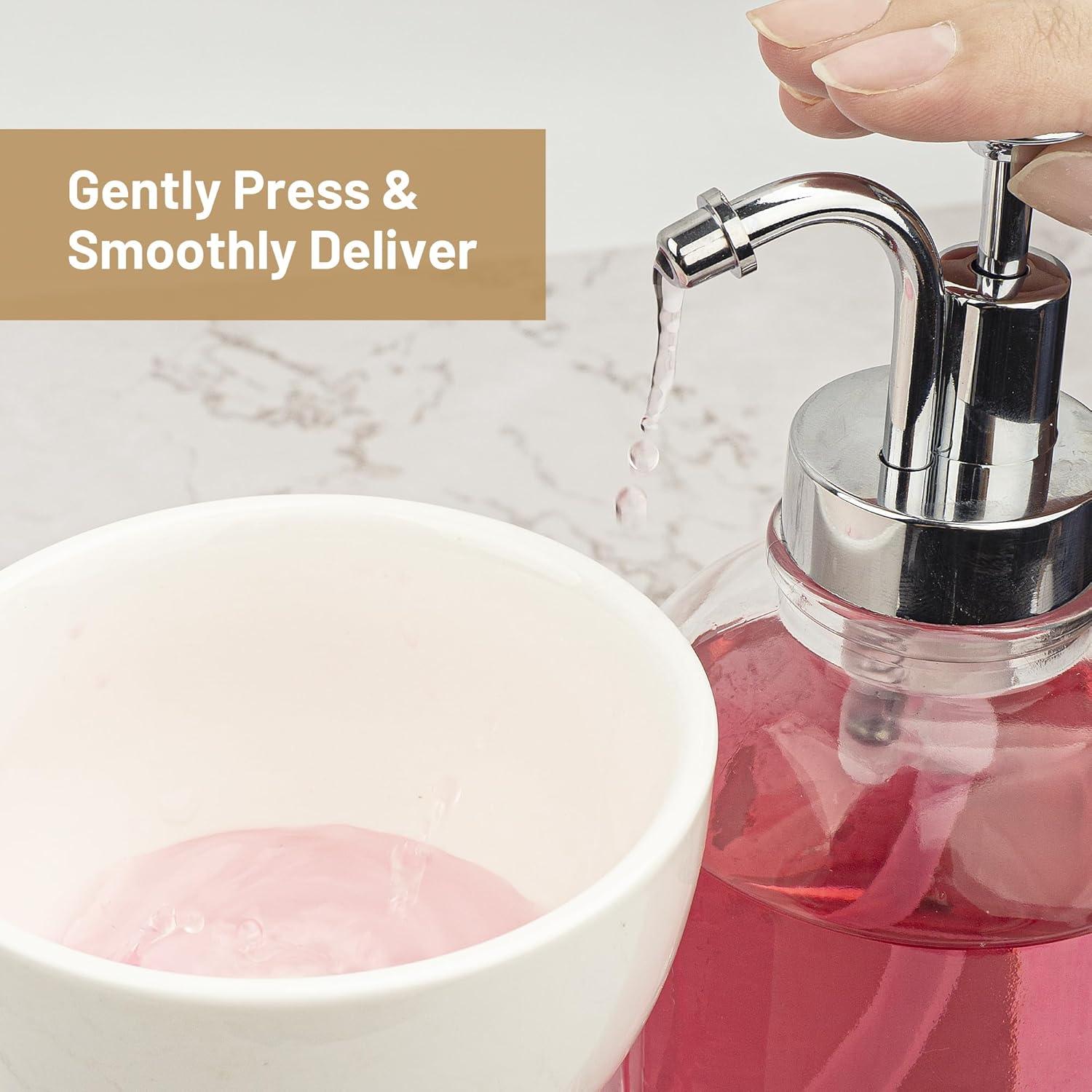 Dispensador de enjuague bucal Ezebesta vidrio 500 ml con soporte