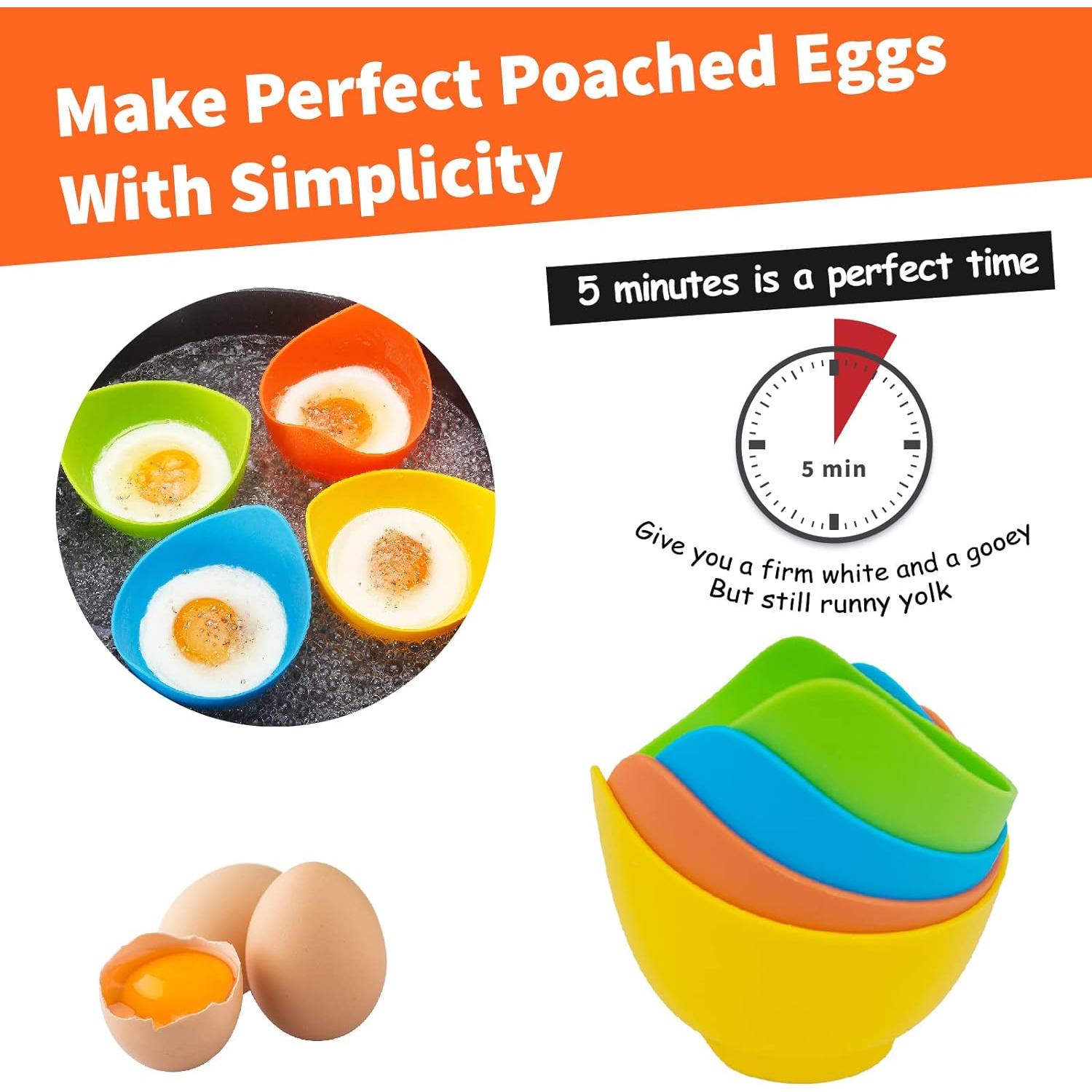 Paquete de 4 Poach Eggs YOLCAR Silicona Libre BPA 8.89 cm