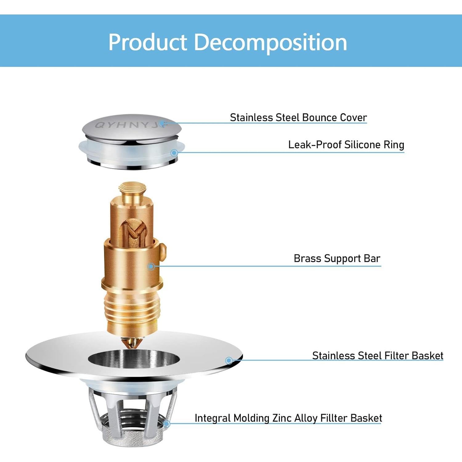 Tapón de Lavabo QYHNYJF Cromo Plateado 2 en 1 Antiadherente