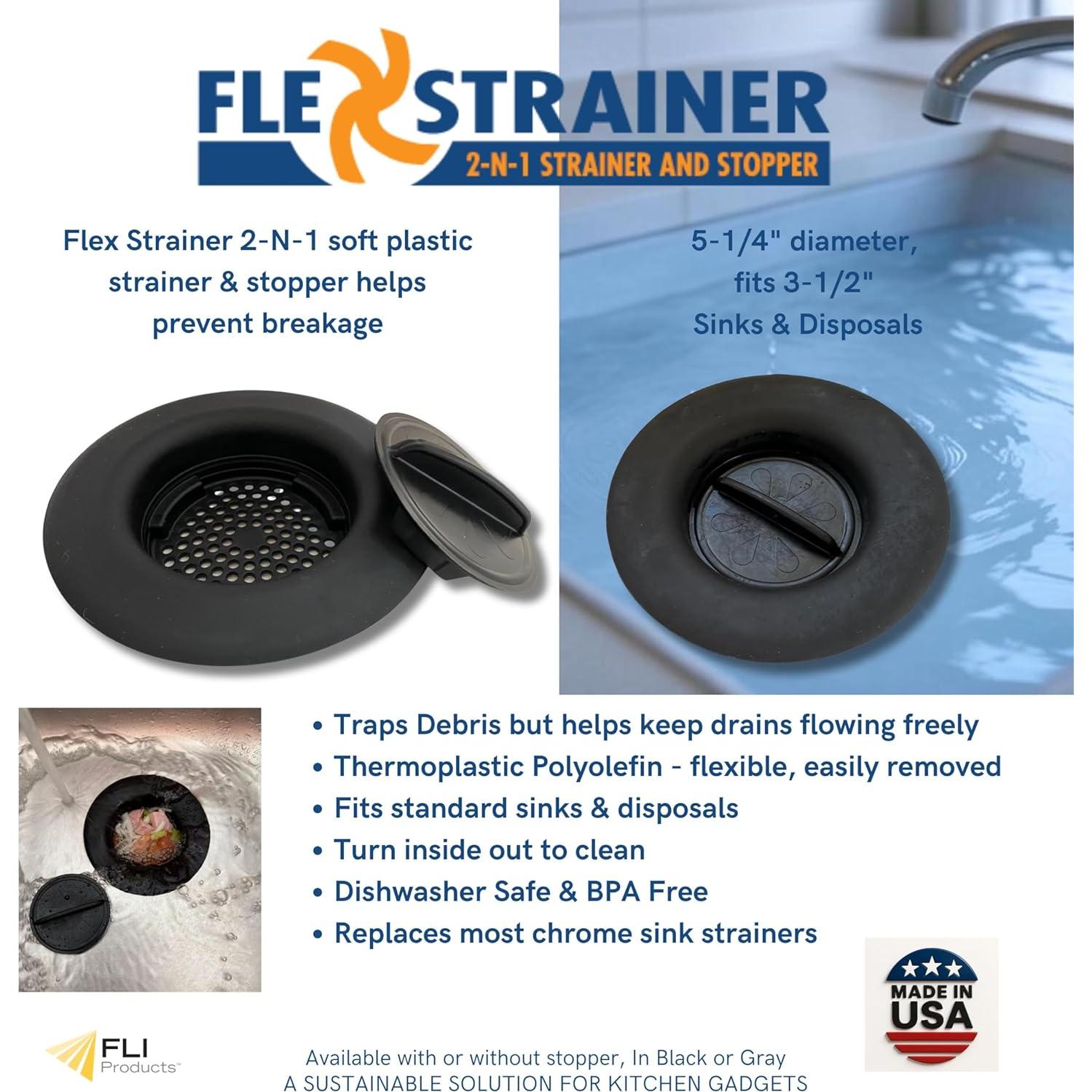 Colador y Tapón de Drenaje 2-en-1 Colador Flex Negro