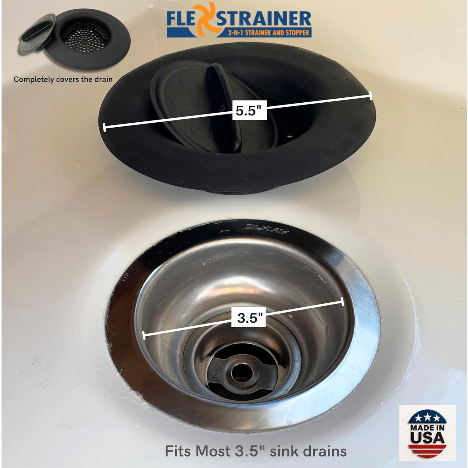 Colador y Tapón de Drenaje 2-en-1 Colador Flex Negro