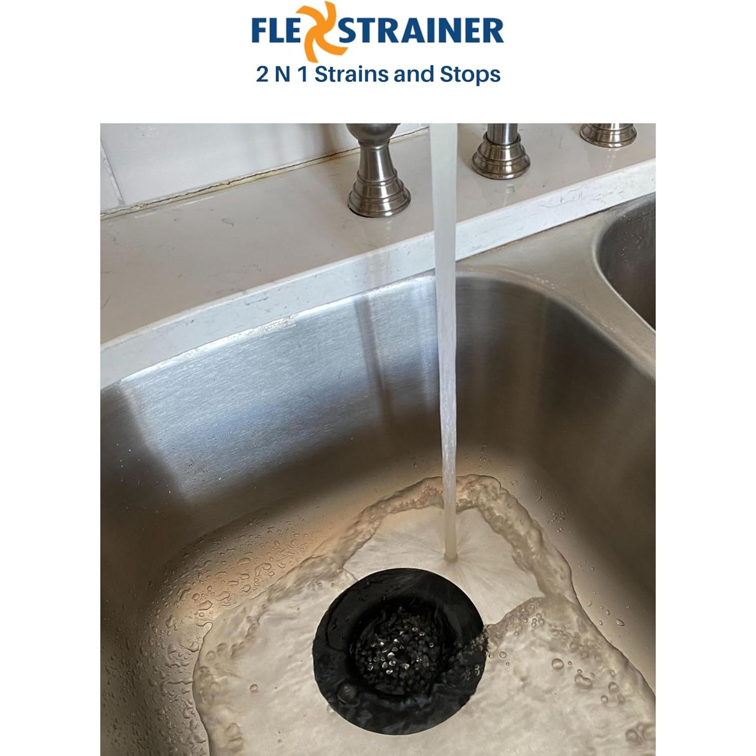 Colador y Tapón de Drenaje 2-en-1 Colador Flex Negro