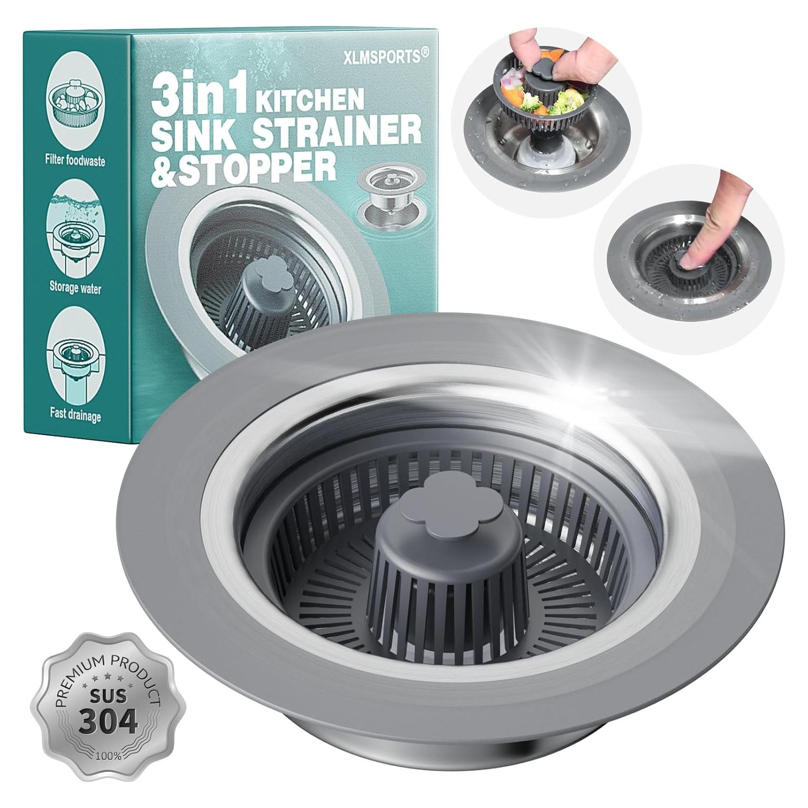 Colador y tapón de desagüe 3 en 1 XLMSPORTS acero inoxidable