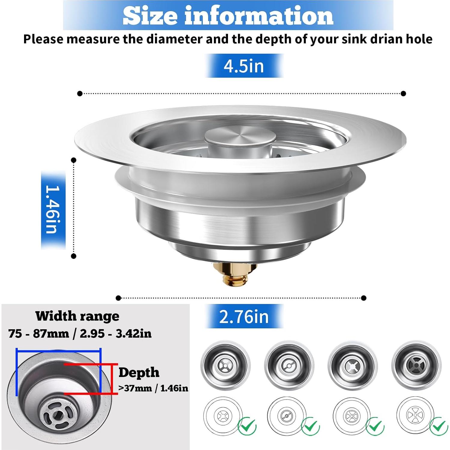 Desagüe de Fregadero 3 en 1 POWERSIR Acero Inoxidable 8,89 cm
