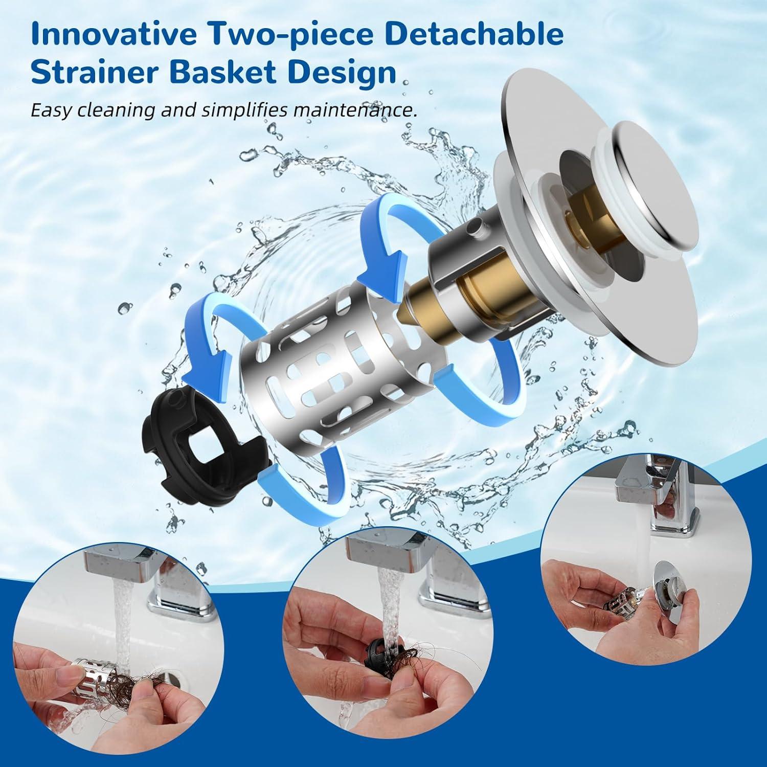 Hibbent Filtro de Drenaje 3 en 1 para Lavabo Cromo 2 Piezas