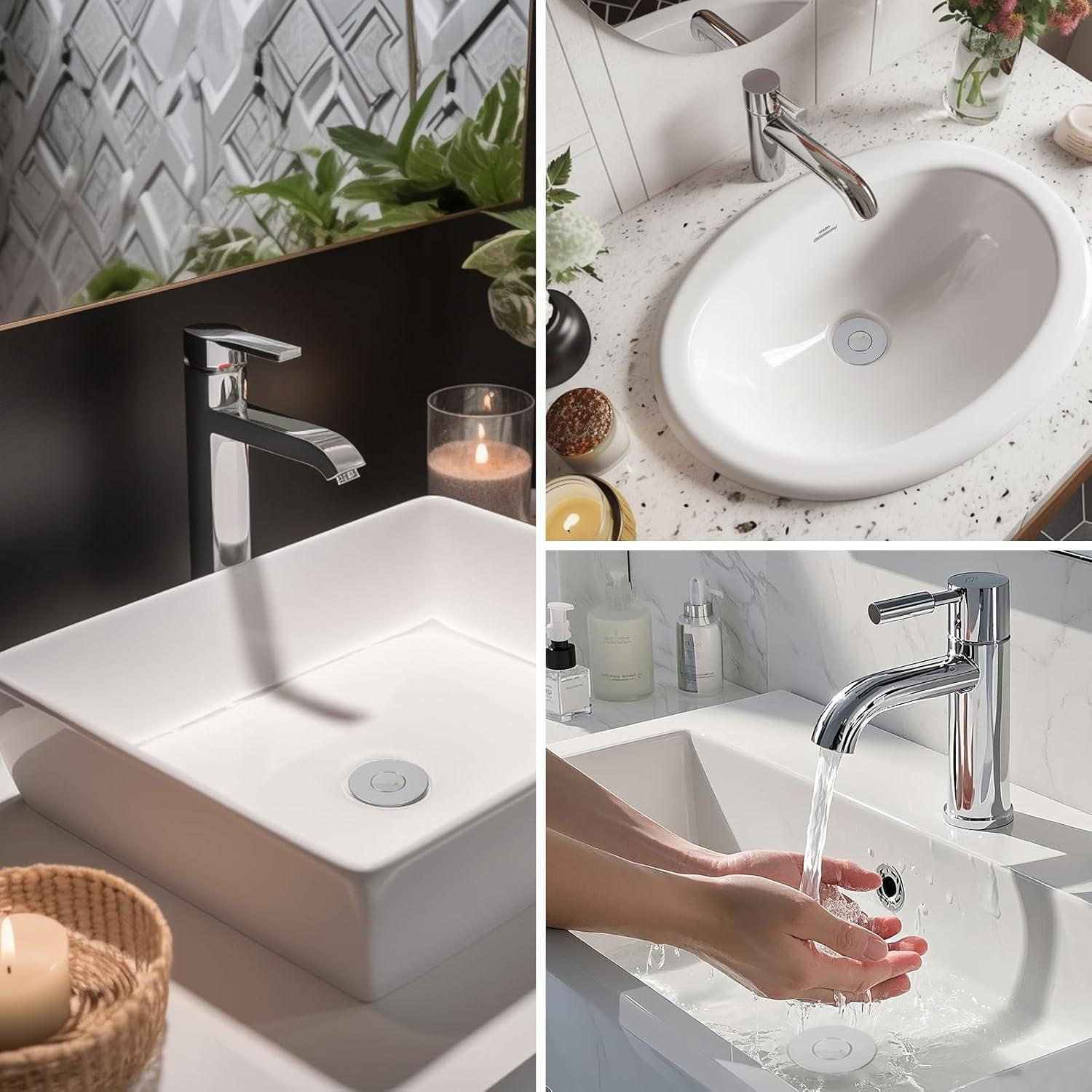 Hibbent Filtro de Drenaje 3 en 1 para Lavabo Cromo 2 Piezas