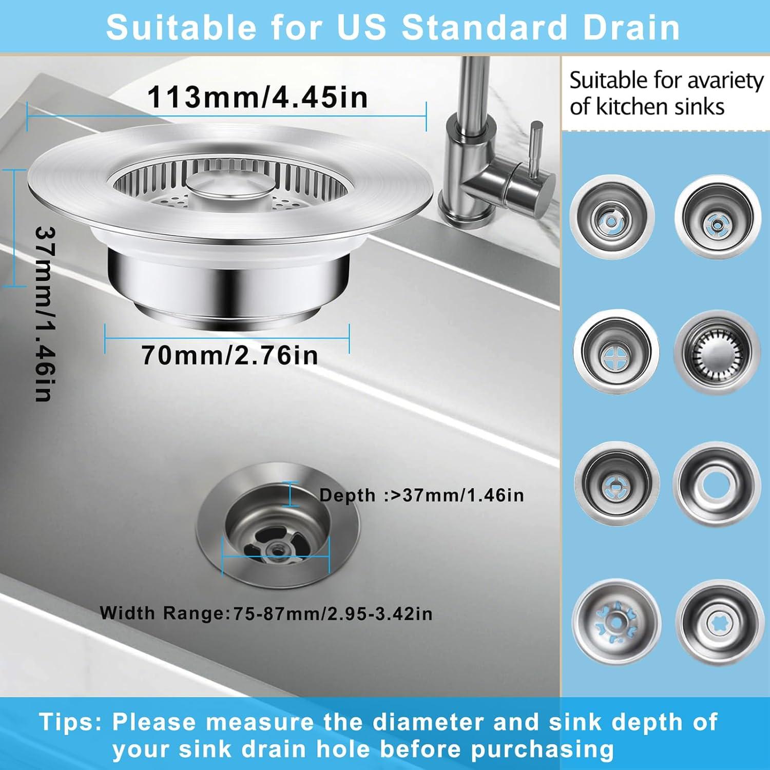 Colador de Fregadero Universal CARUUYI 3 en 1 Acero Inoxidable